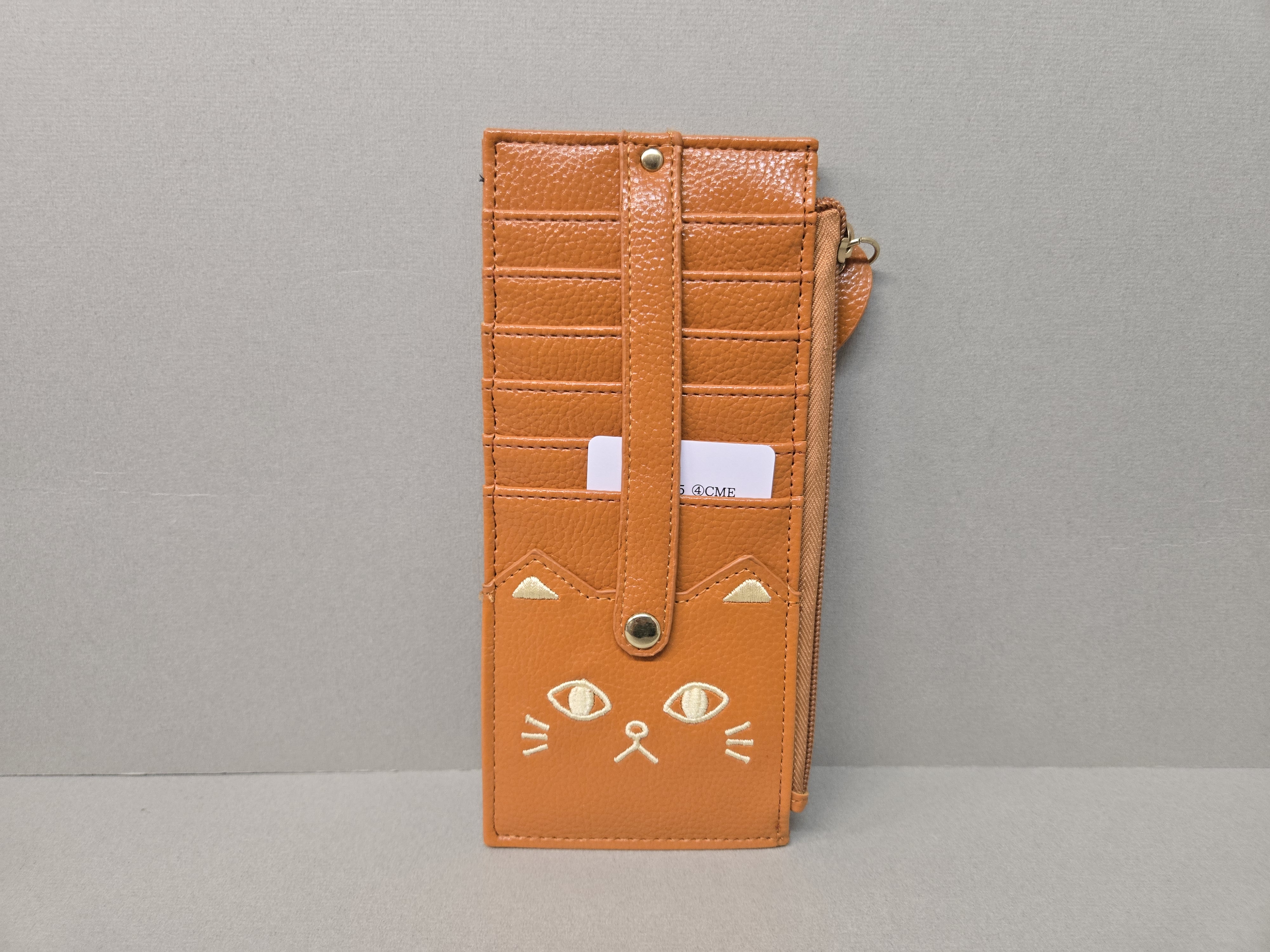 淺啡色刺繡貓咪咭套及銀包兩用