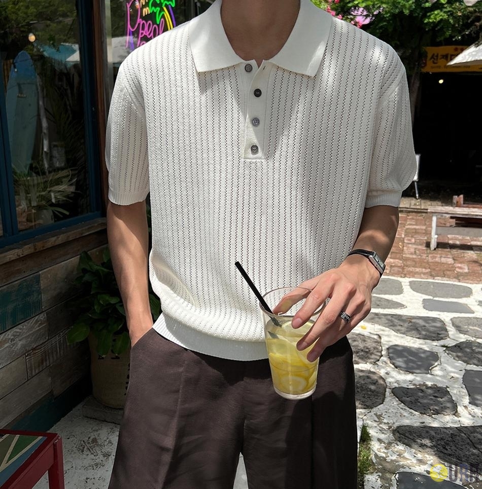 【100%保證韓國直送】Washable Linen Blend輕透鏤空翻領短袖針織Polo 👕 [6 color] RG165911