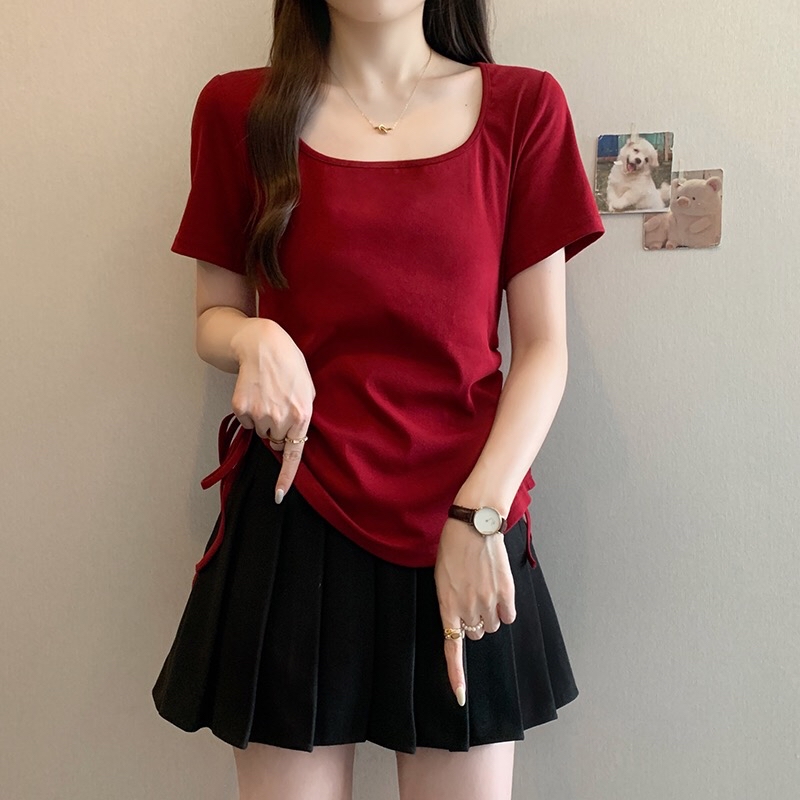 B233(A1868) 韩版休闲风U领双边腰抽绳显瘦4色上衣