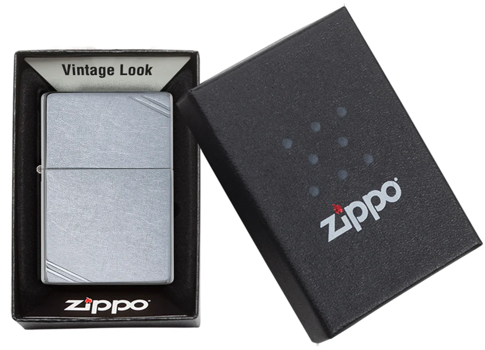 美國製造 | Zippo指定經銷商 Zippo 267 經典街頭鉻打火機 – 圓角復古 1937 仿製帶角斜線Vintage Street Chrome Lighter – Rounded Corners 1937 Replica wi