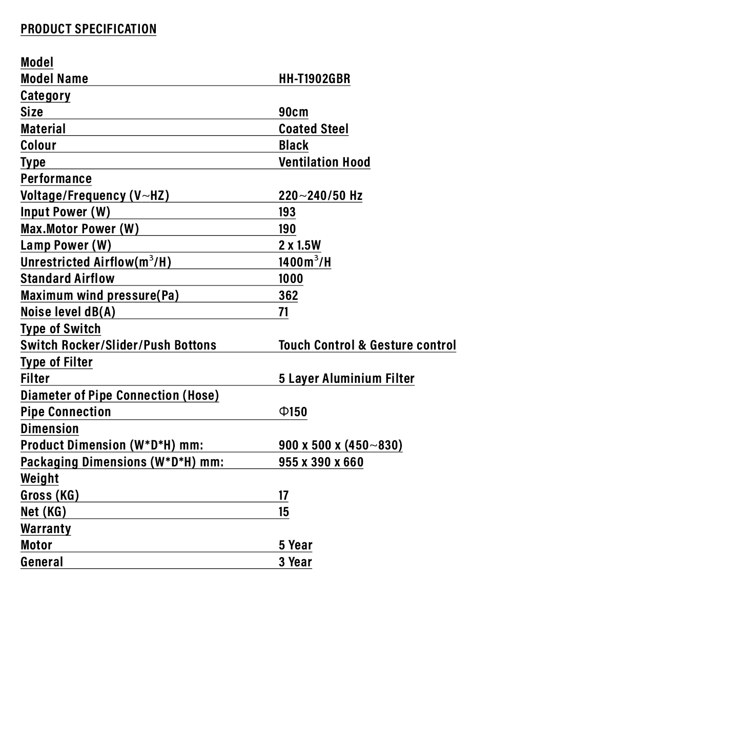 Haier T-Shape Range Hood (HH-T1902GBR)