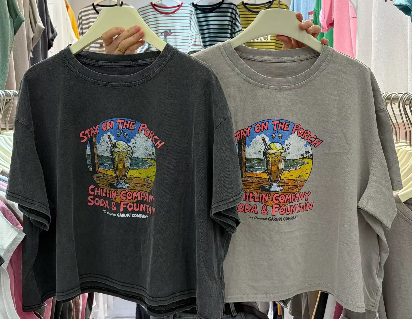洗水print Tee
