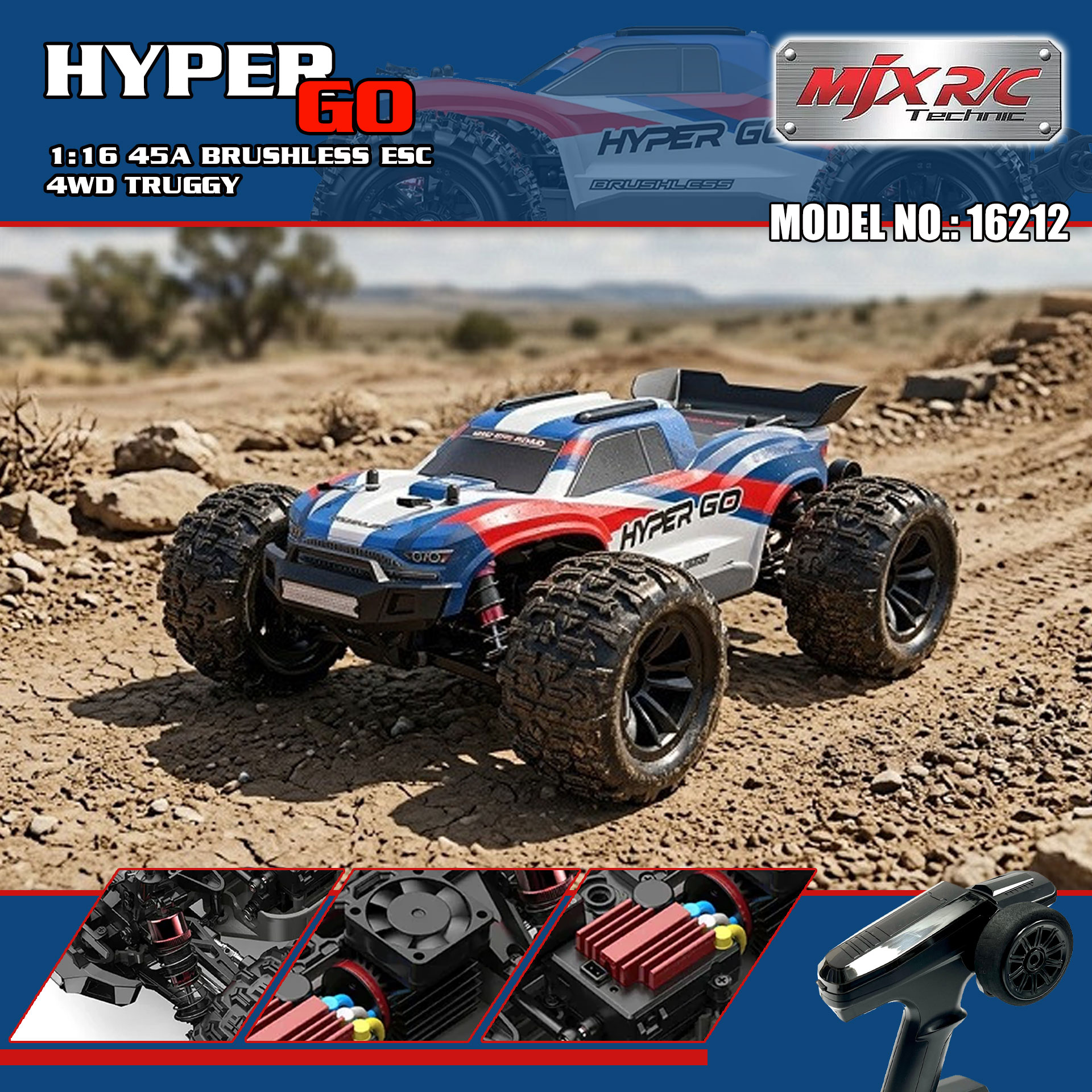 全新 美嘉欣 MJX R/C 1:16 16212 無刷越野車 | 防翻尾輪 | 金屬齒輪 | 油壓避震 | 可用2s-3s電 | 最高速約60KM/H