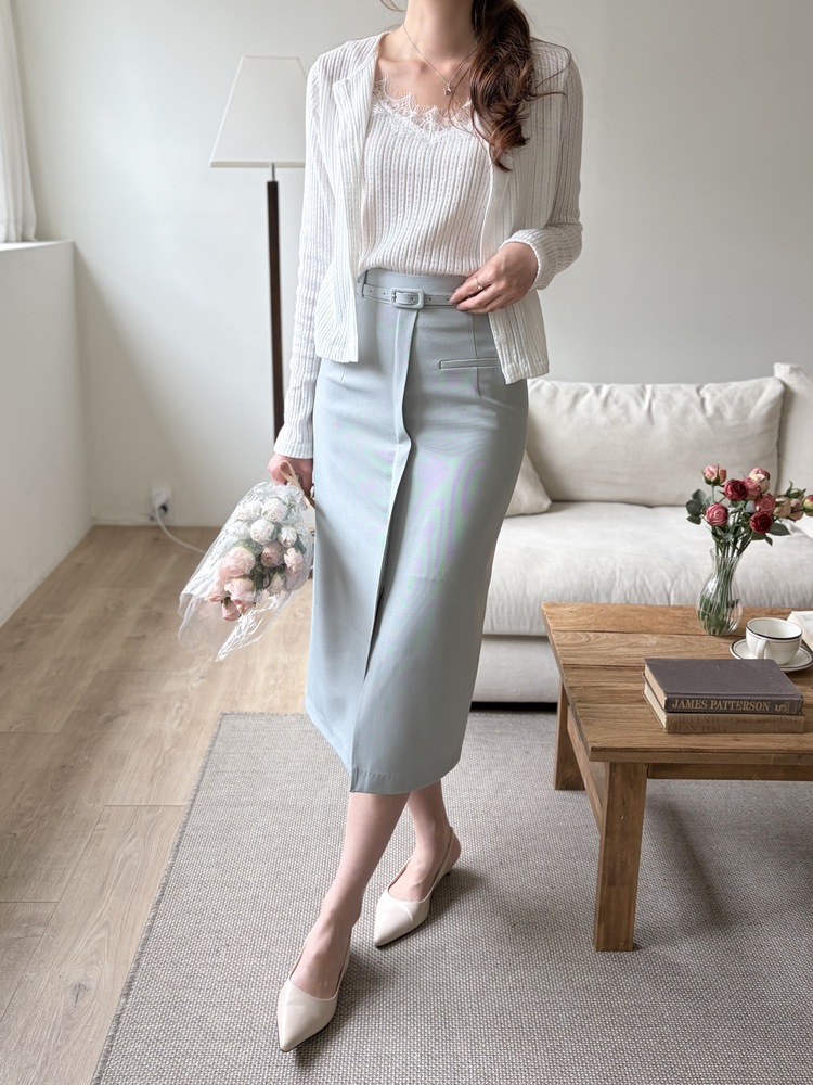 Belted Pencil Skirt (Blue)