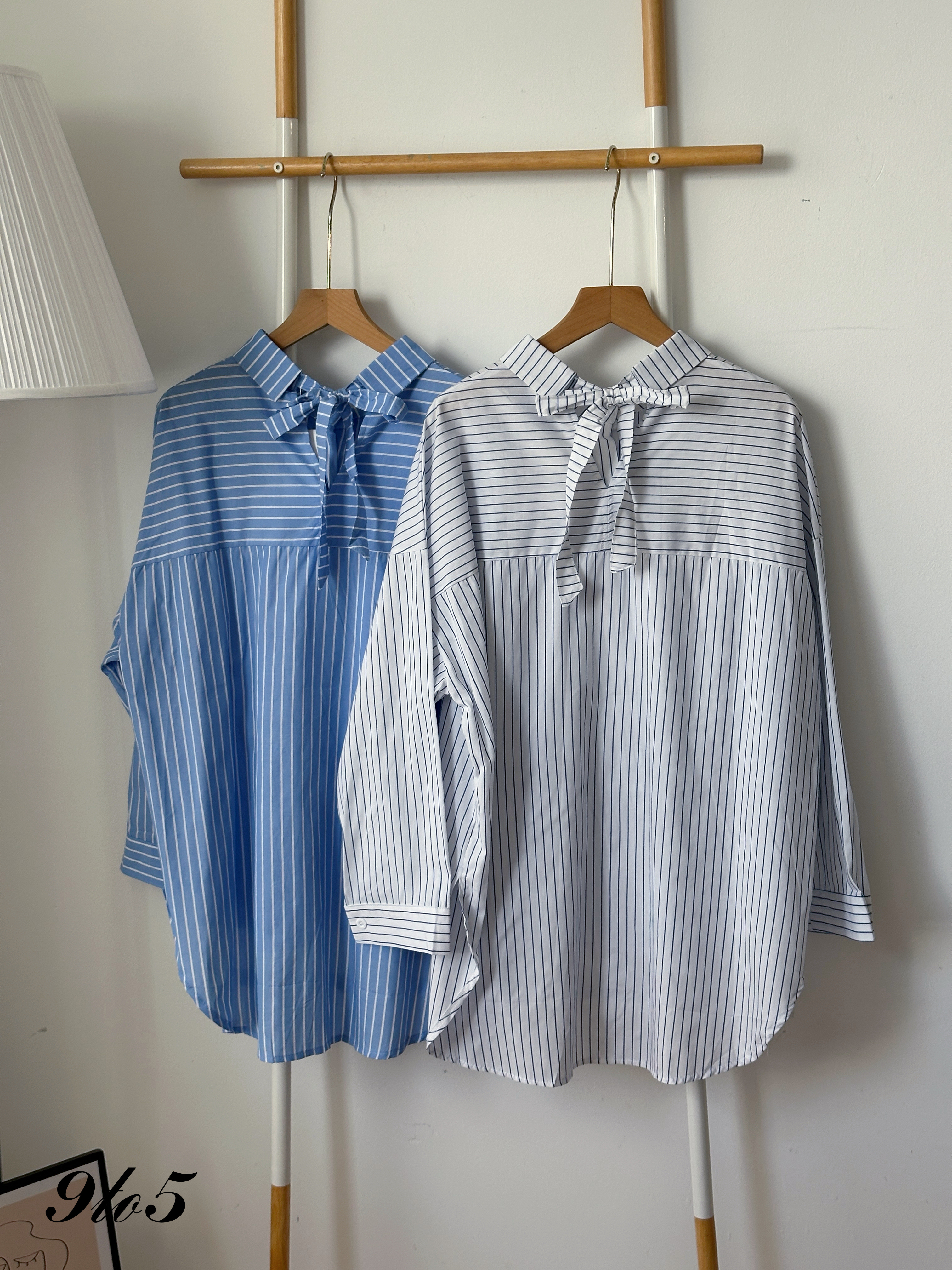 T4263 Long Sleeve Oversized Stripe Shirt - Blue & White