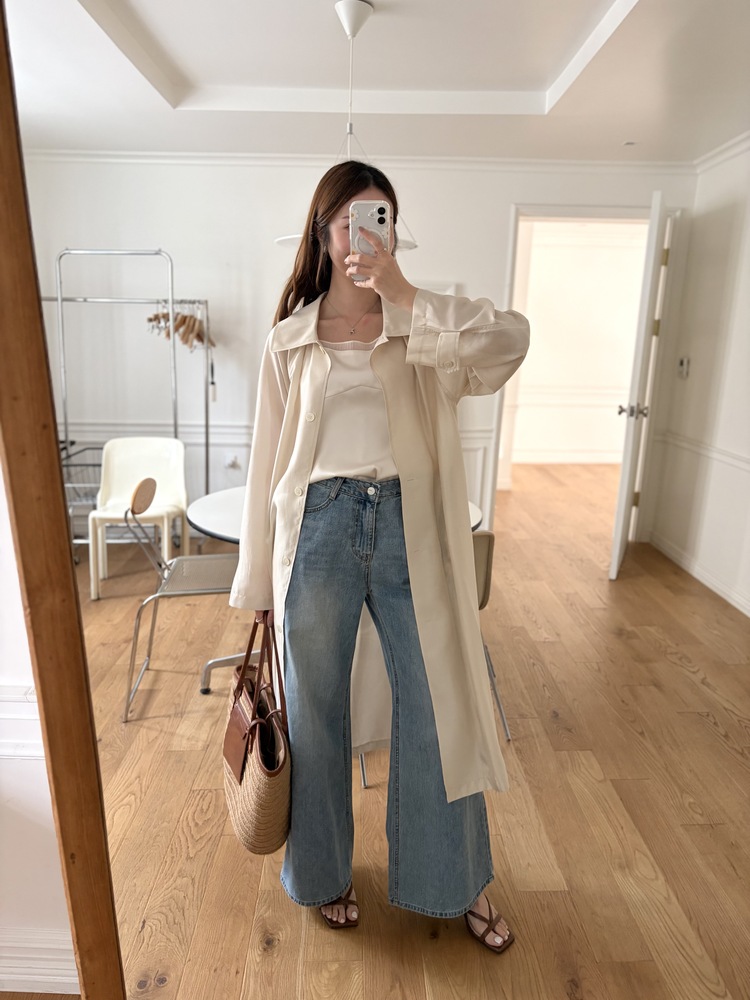 Silky Belted Trench Coat (Ivory)