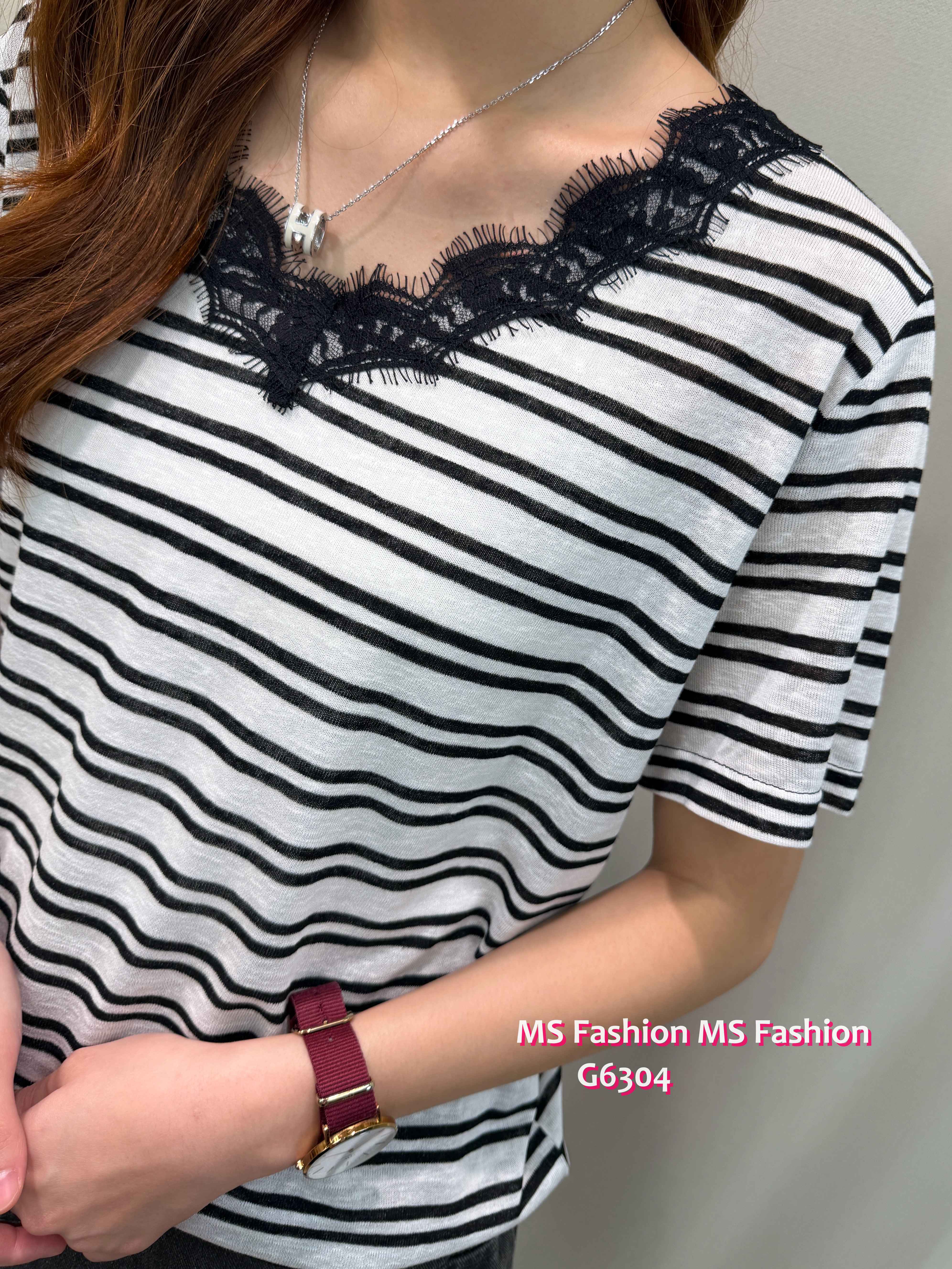 G6304 V領拼lace top