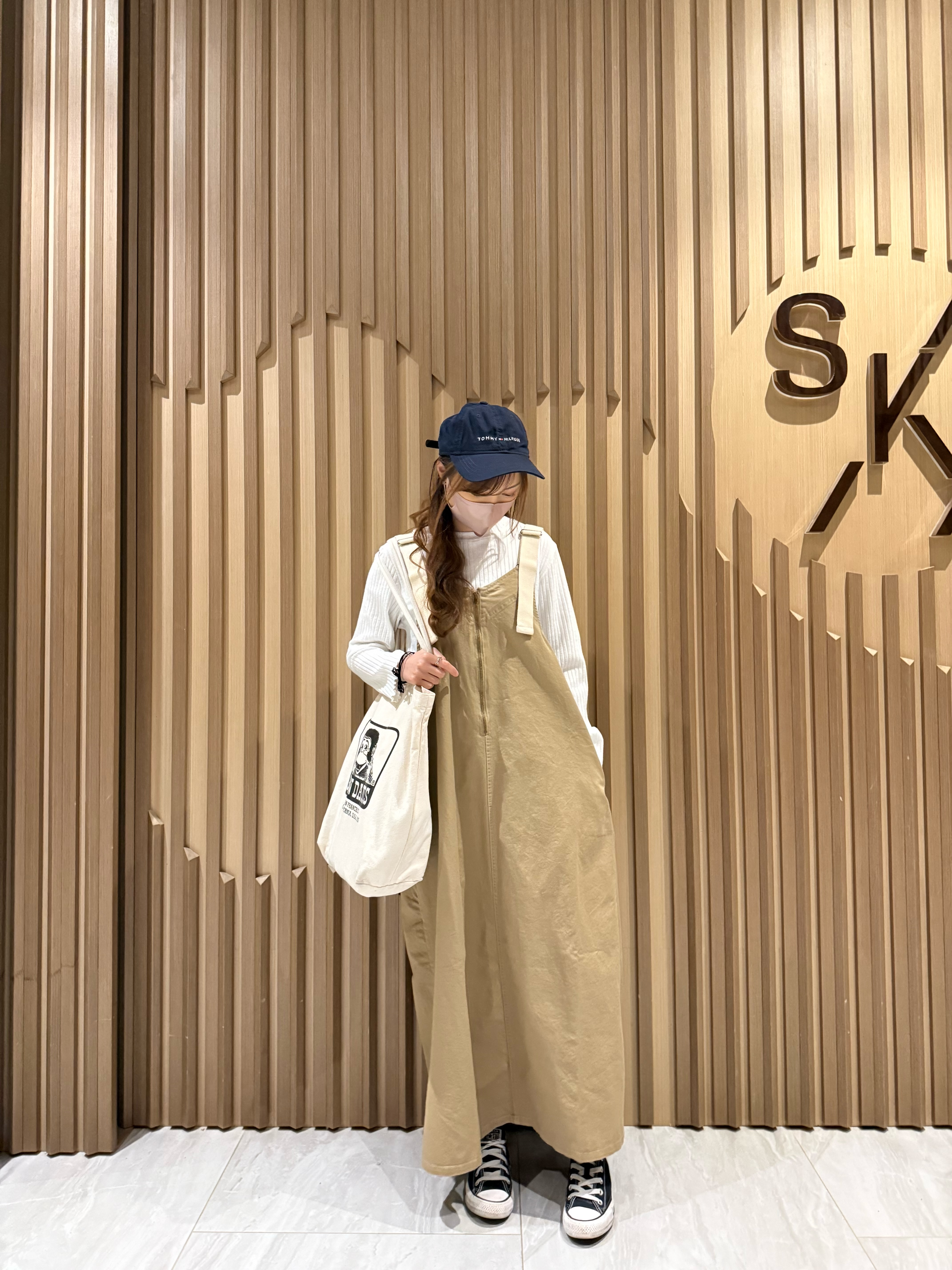 撞色肩帶工人裙(卡其𝐱米白)