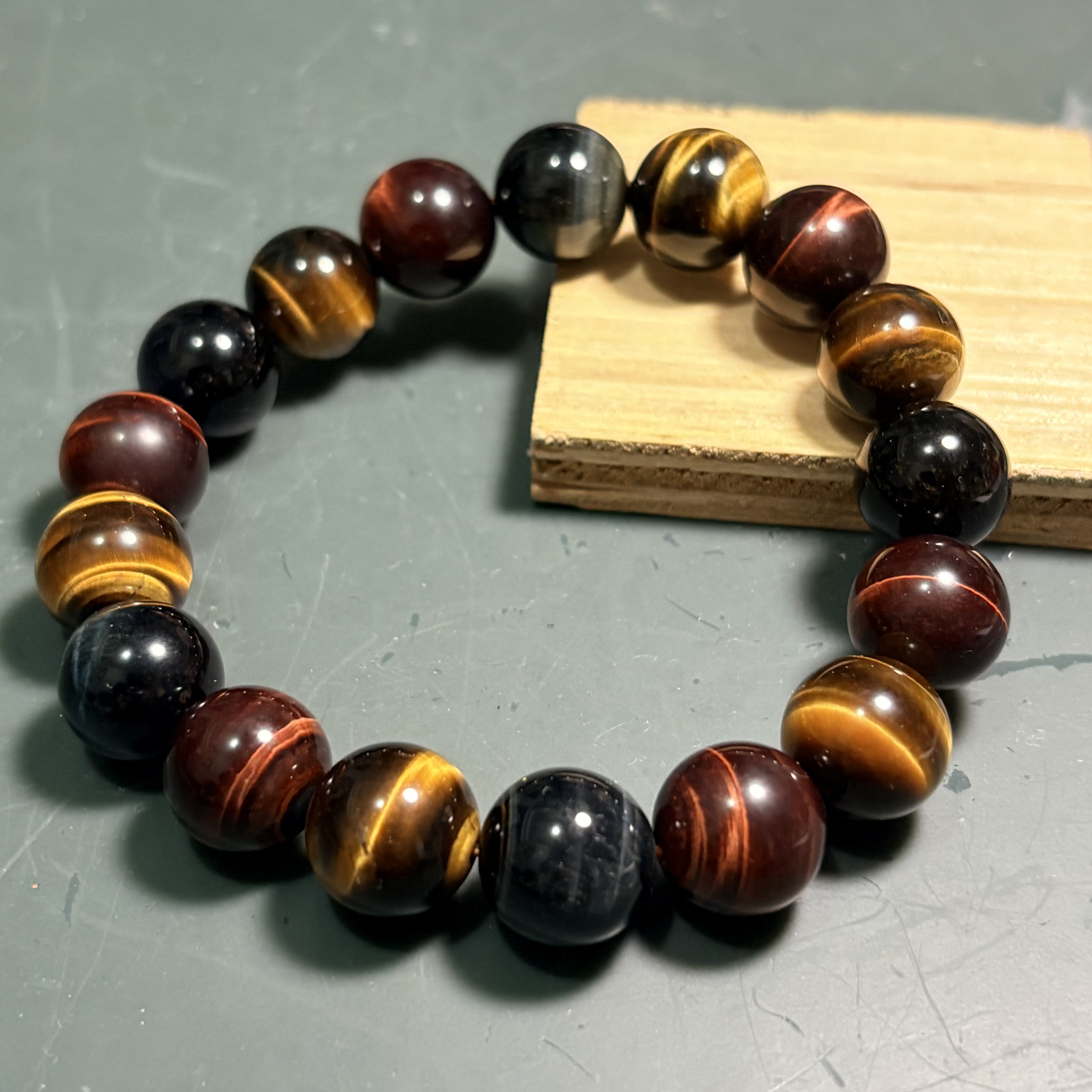 彩虎眼石｜三色虎眼石手鏈 No.3461 丨規格：12mm+珠17 cm手圍