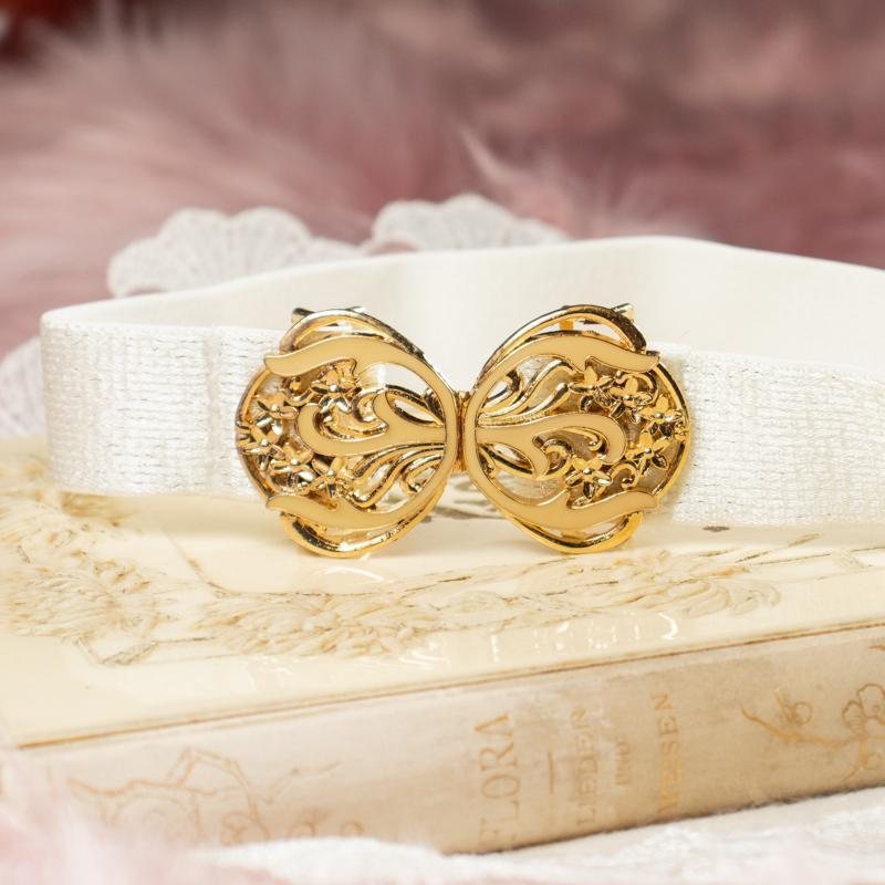 (Last batch)Vintage Japanese Round Scrollwork Belt Buckle with White Sparkly Elastic Bands (E003 x K010)