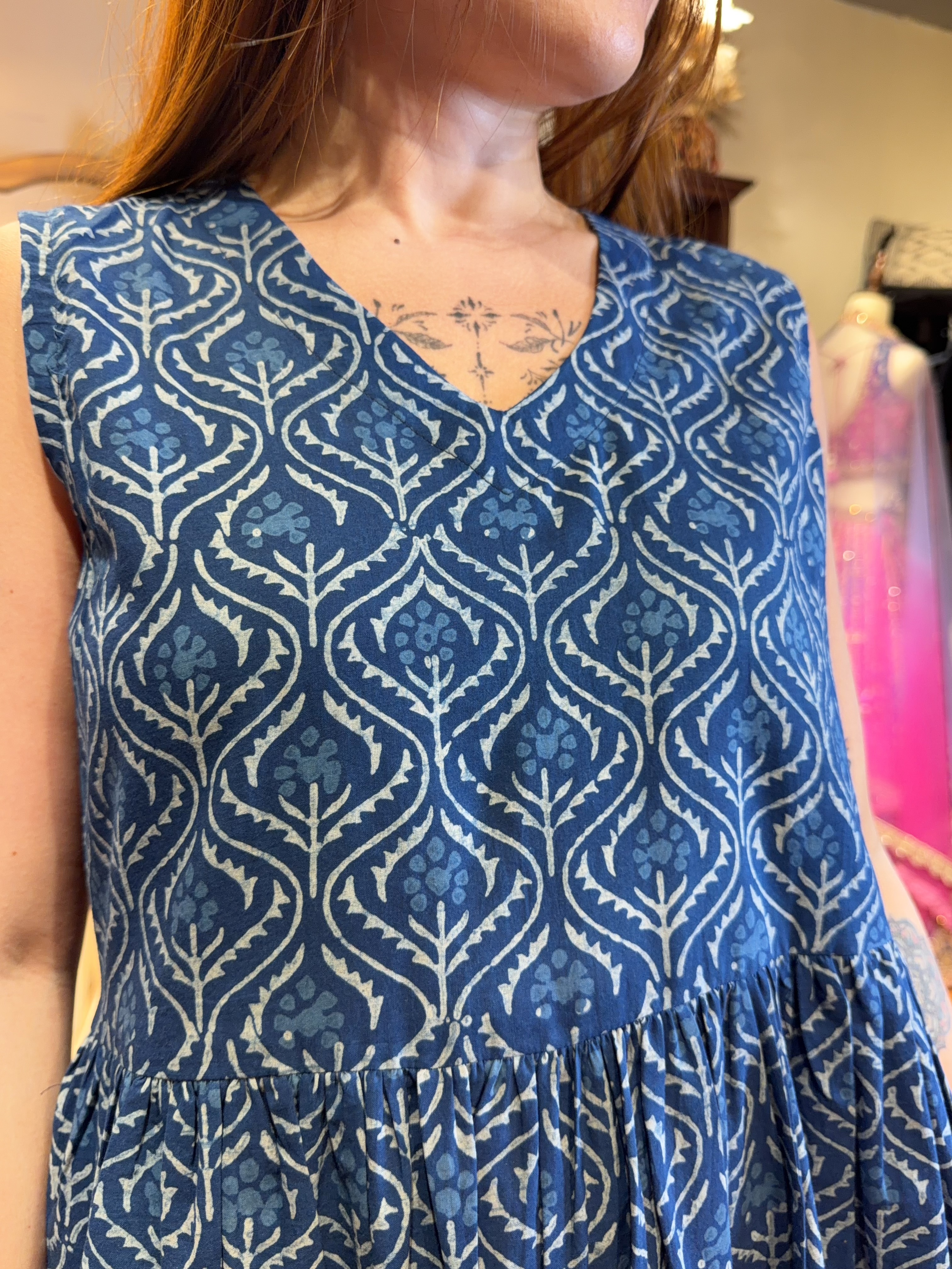2387 Blue dyed Square Print Short OP