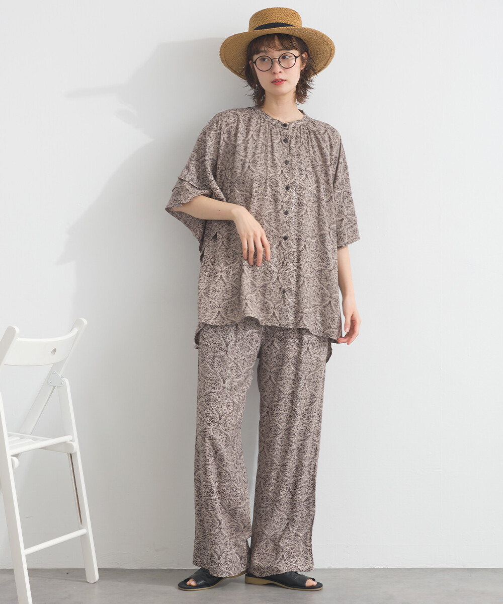 LP - 植物圖案鈕扣襯衫 (木碳色)