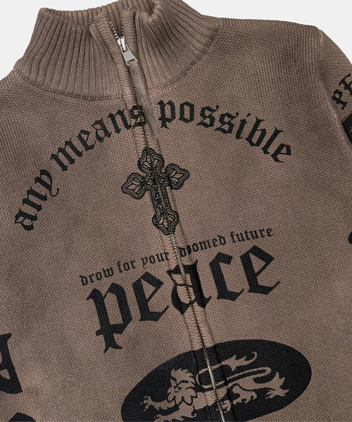 PEACE NOT WAR Full-Zip Knit Track Top - Beige