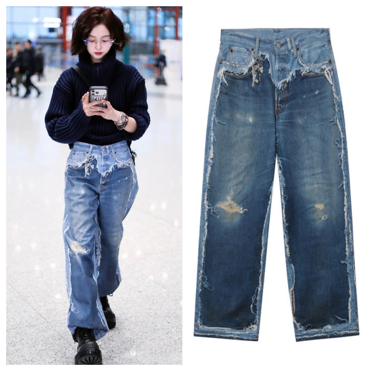 Acne Studios 破邊做舊拼接牛仔長褲