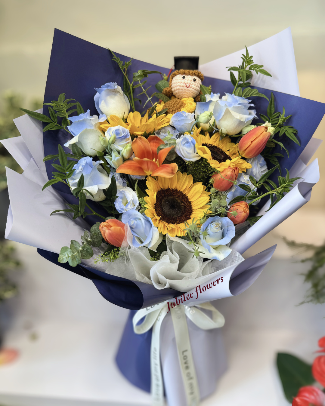 🌻向日葵 玫瑰 鬱金香 花束（不包括手鈎畢業公仔 ）