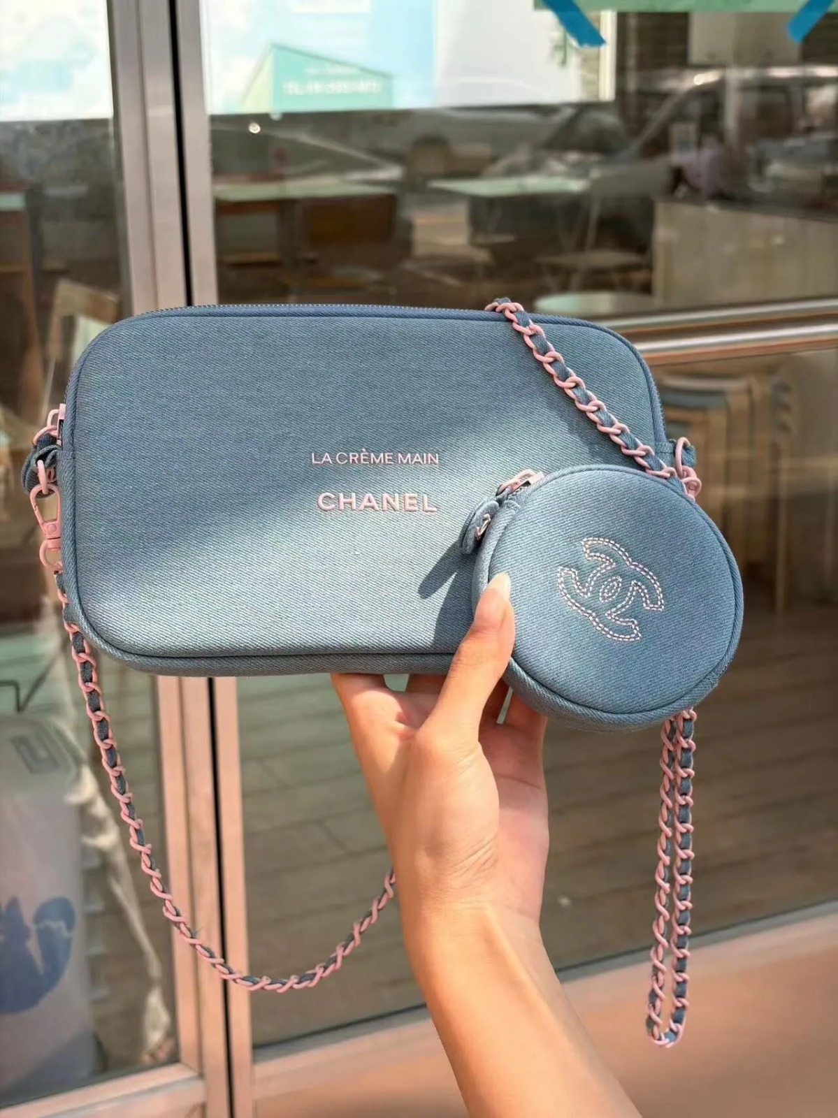 💯Gift Chanel Denim Makeup 限量贈品丹寧牛仔鏈袋 加小圓包 連專櫃紙袋