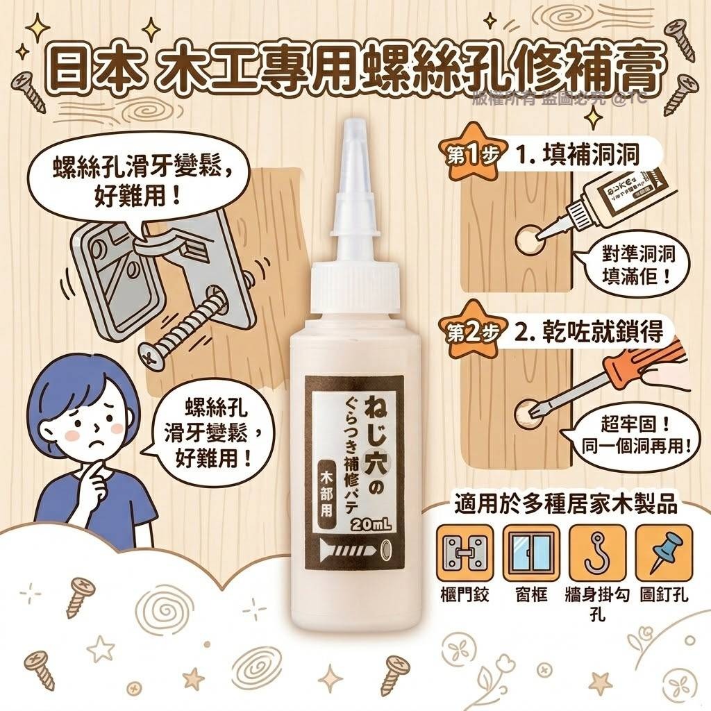 【日本製造 木材專用螺絲孔修補膏 20ml】