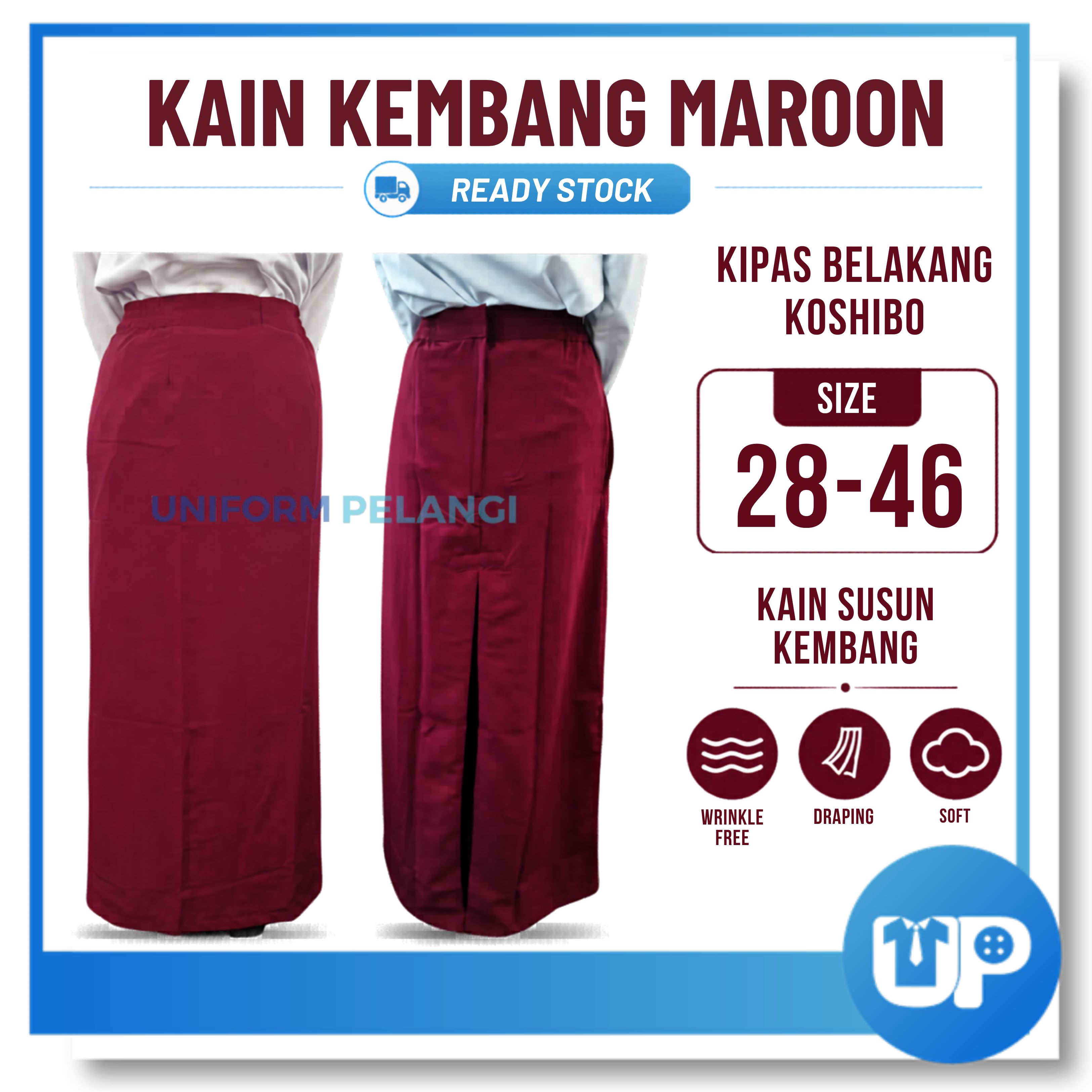 Kain Kembang Pengawas Maroon Sekolah Material Koshibo Kipas Belakang Susun Belakang
