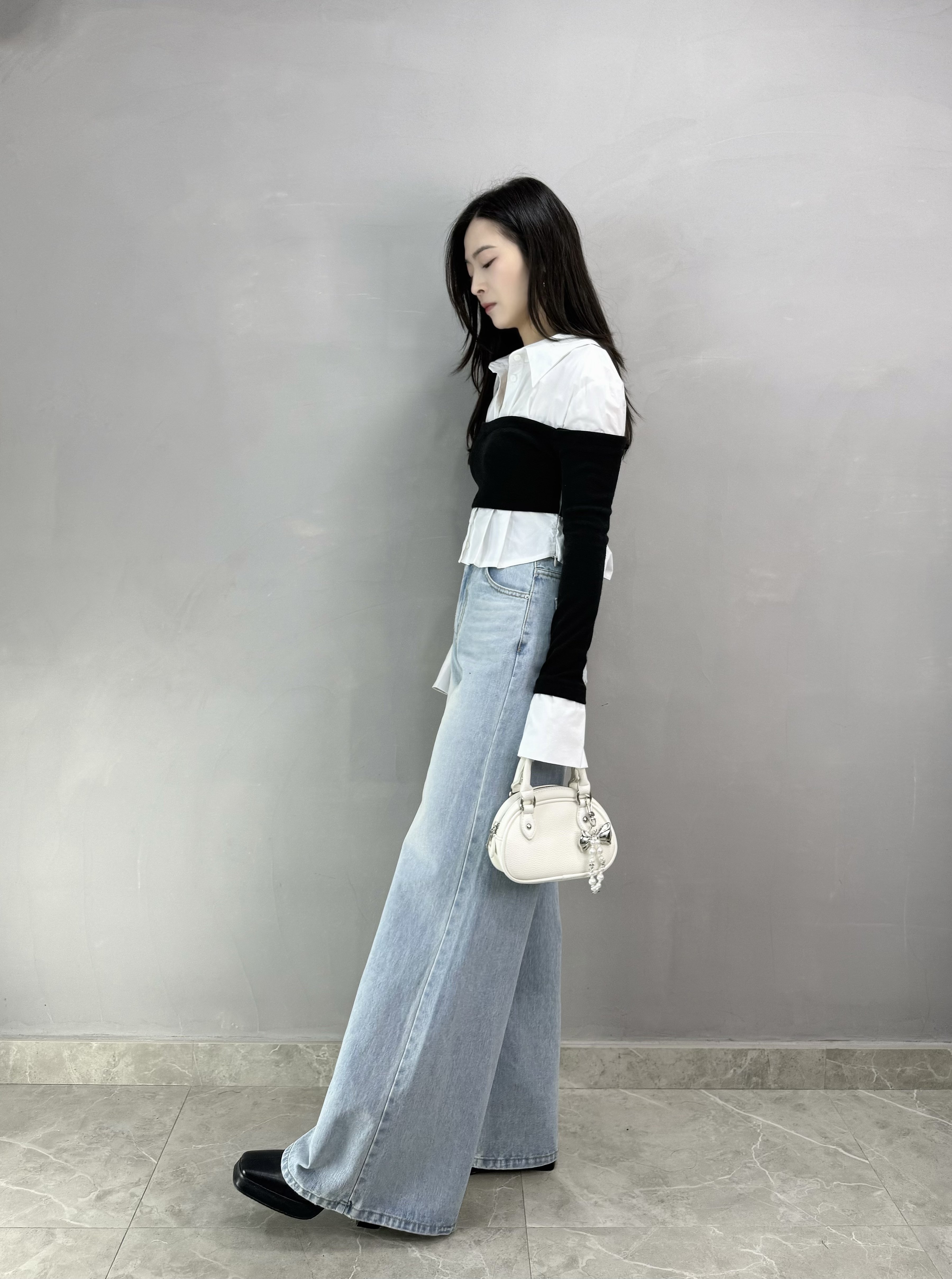 G66 加高腰雙扣牛仔闊褲