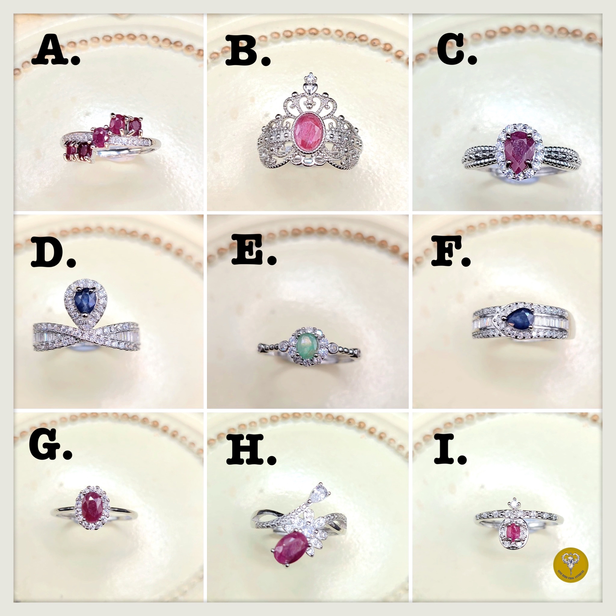 天然紅藍綠寶石銅鍍白金戒指