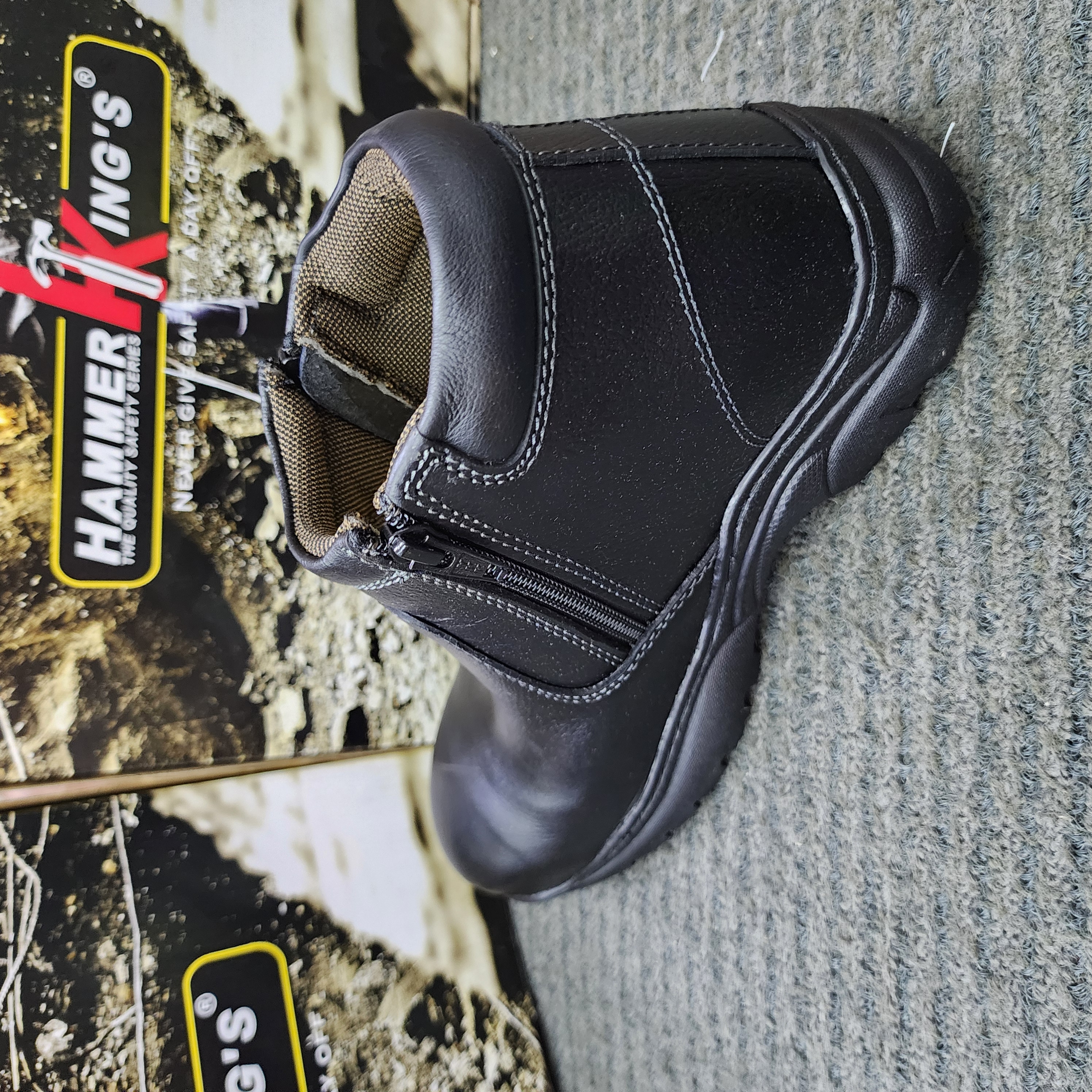 Hammer King 13009 Safety Shoes Boots Steel Toe Cap Steel Mid Plate Mid Cut Zip On Premium Quality Genuine Leather SIRIM and DOSH Approved Kasut Keselamatan