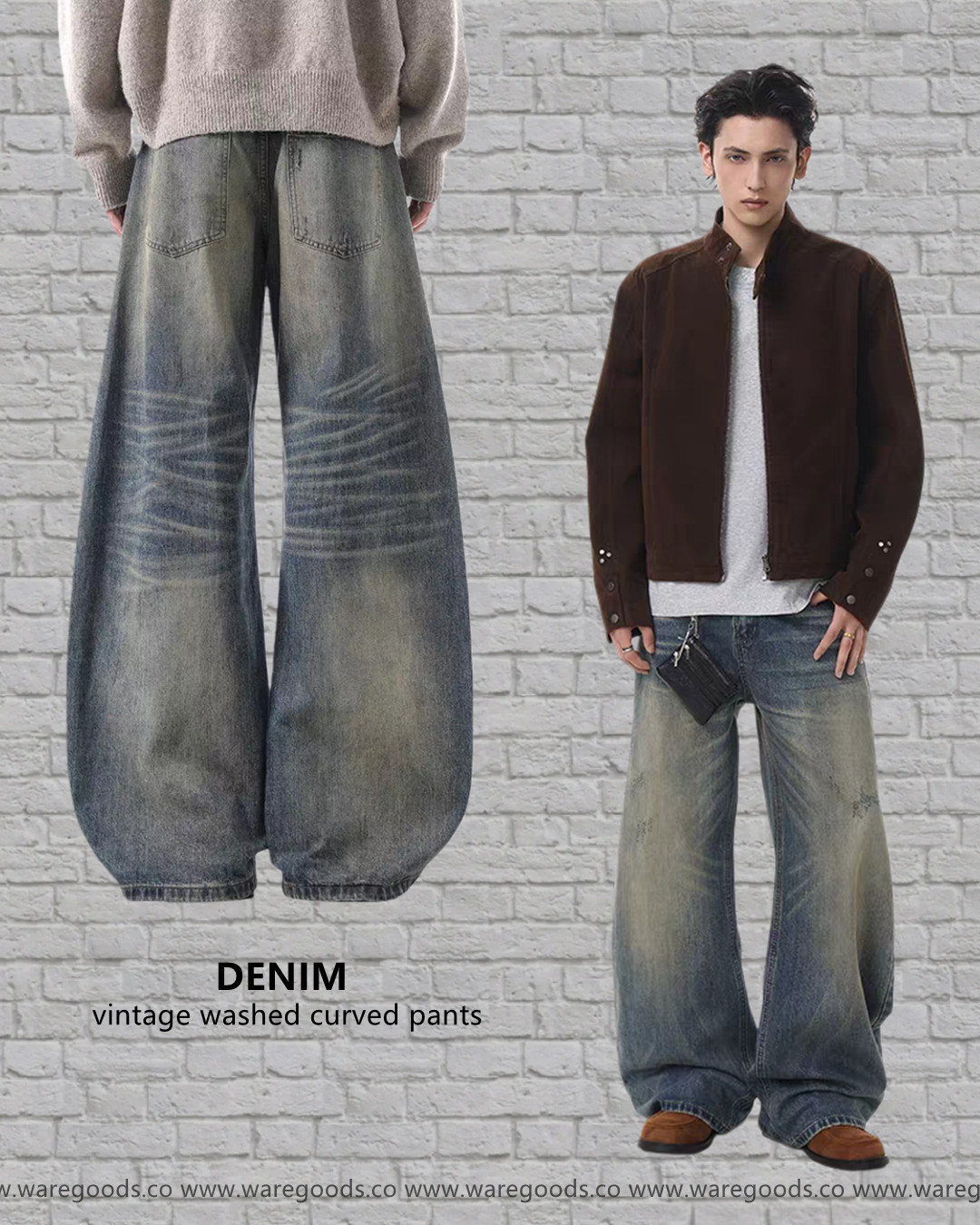 W6868洗水壓痕闊腳彎刀褲