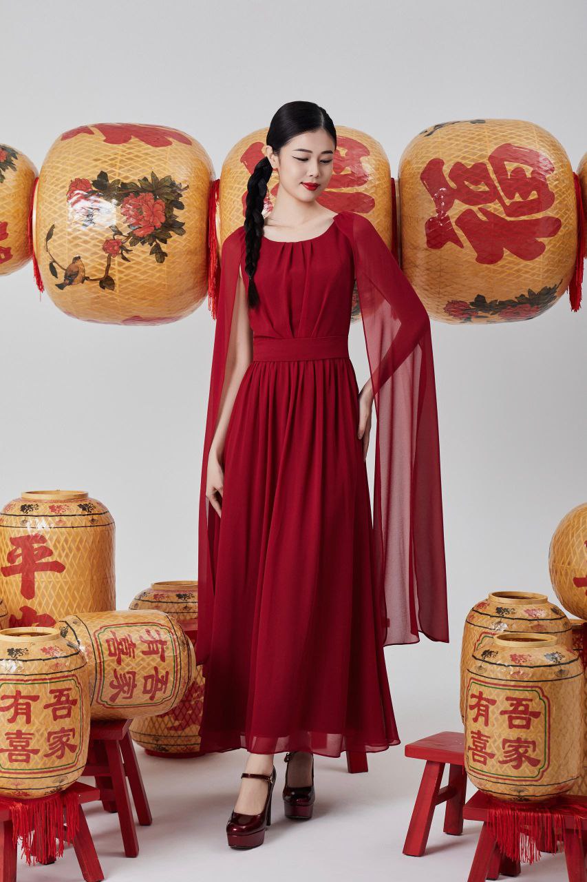 披肩式雪纺连身裙 2120