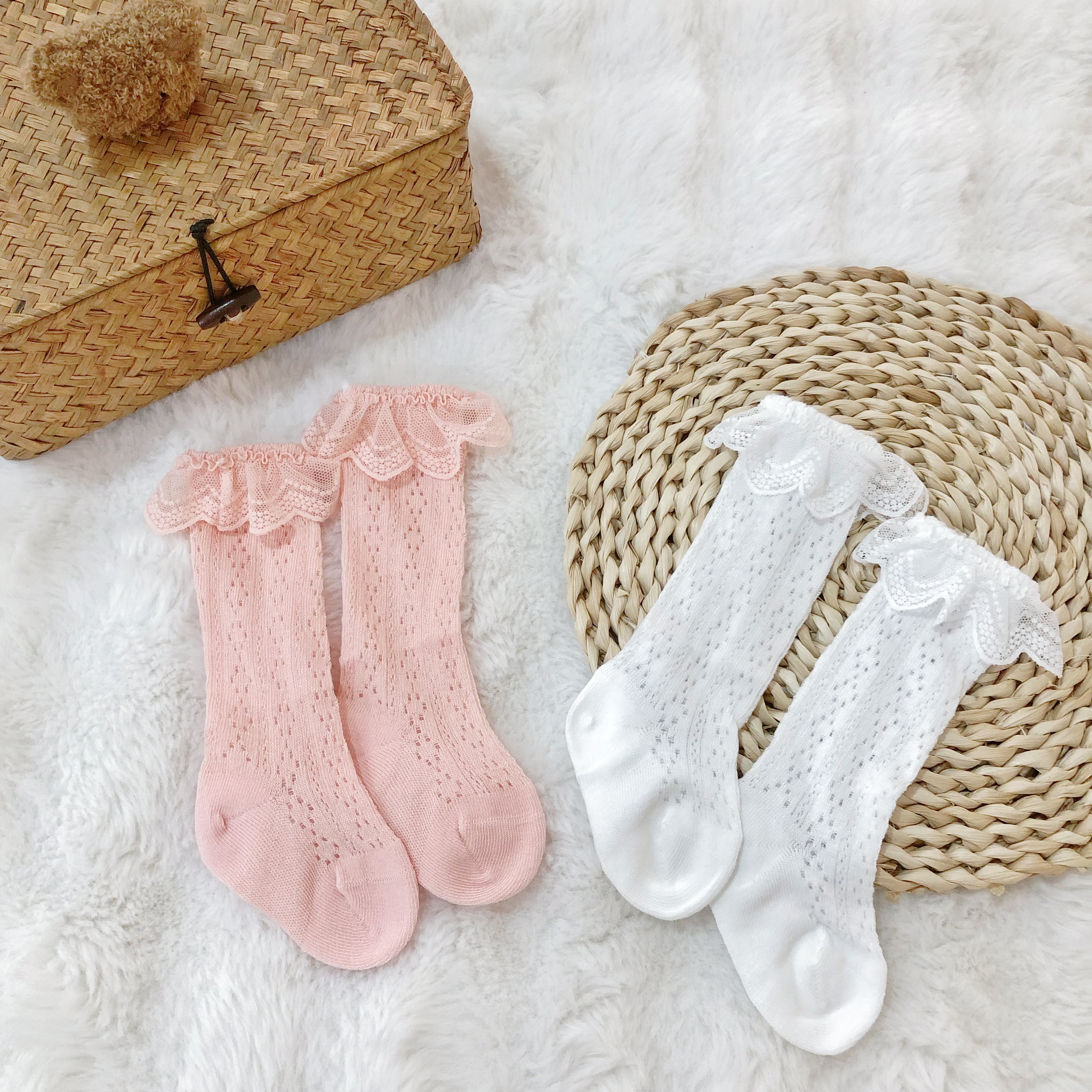 Cute Baby Socks with Lace Trim