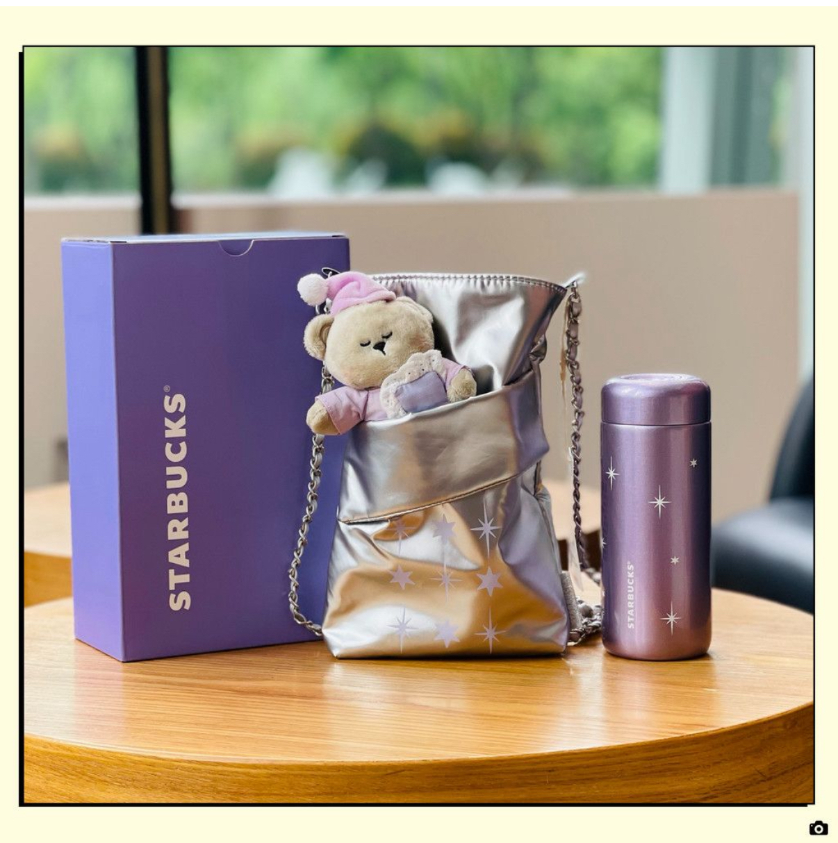 Starbucks 2026中國限定紫夜星河系列 - 星星款不銹鋼保溫杯配杯套及小熊掛飾220ml 
