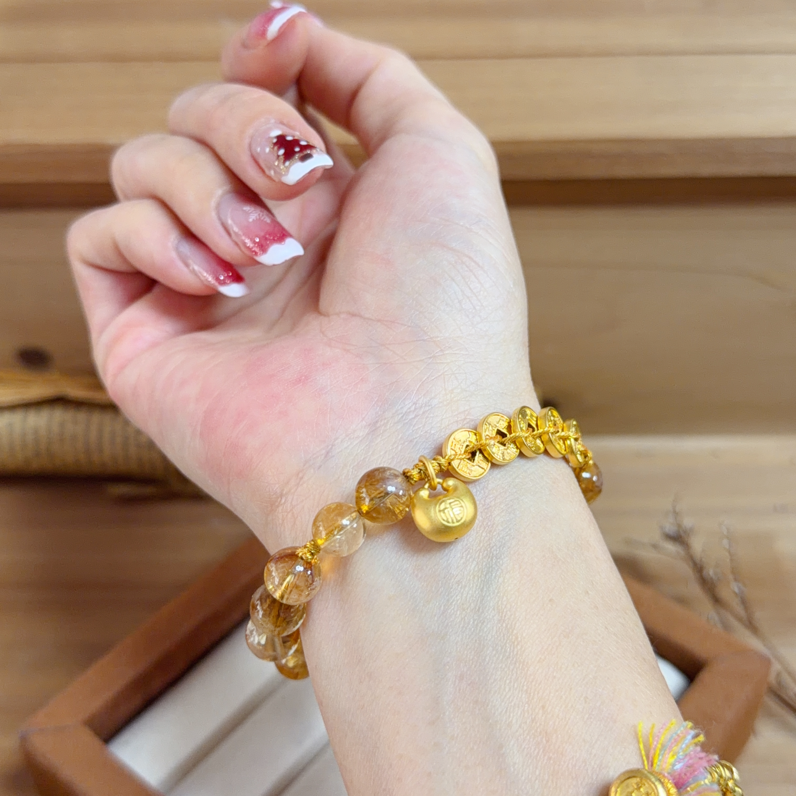 999硬金五帝錢&小福袋襯8mm黃水晶