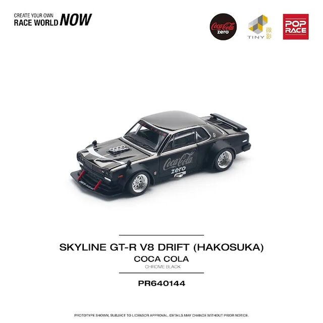 預訂Pre Order) Poprace (PR640144) 1/64 SKYLINE GT-R V8 DRIFT (HAKOSUKA) COCA  COLA ZERO BLACK CHROME | S99.store