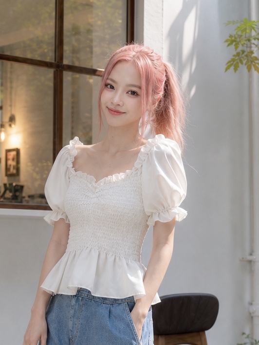【APV Girliness Line】甜美日常法式優雅方領抓皺上衣 