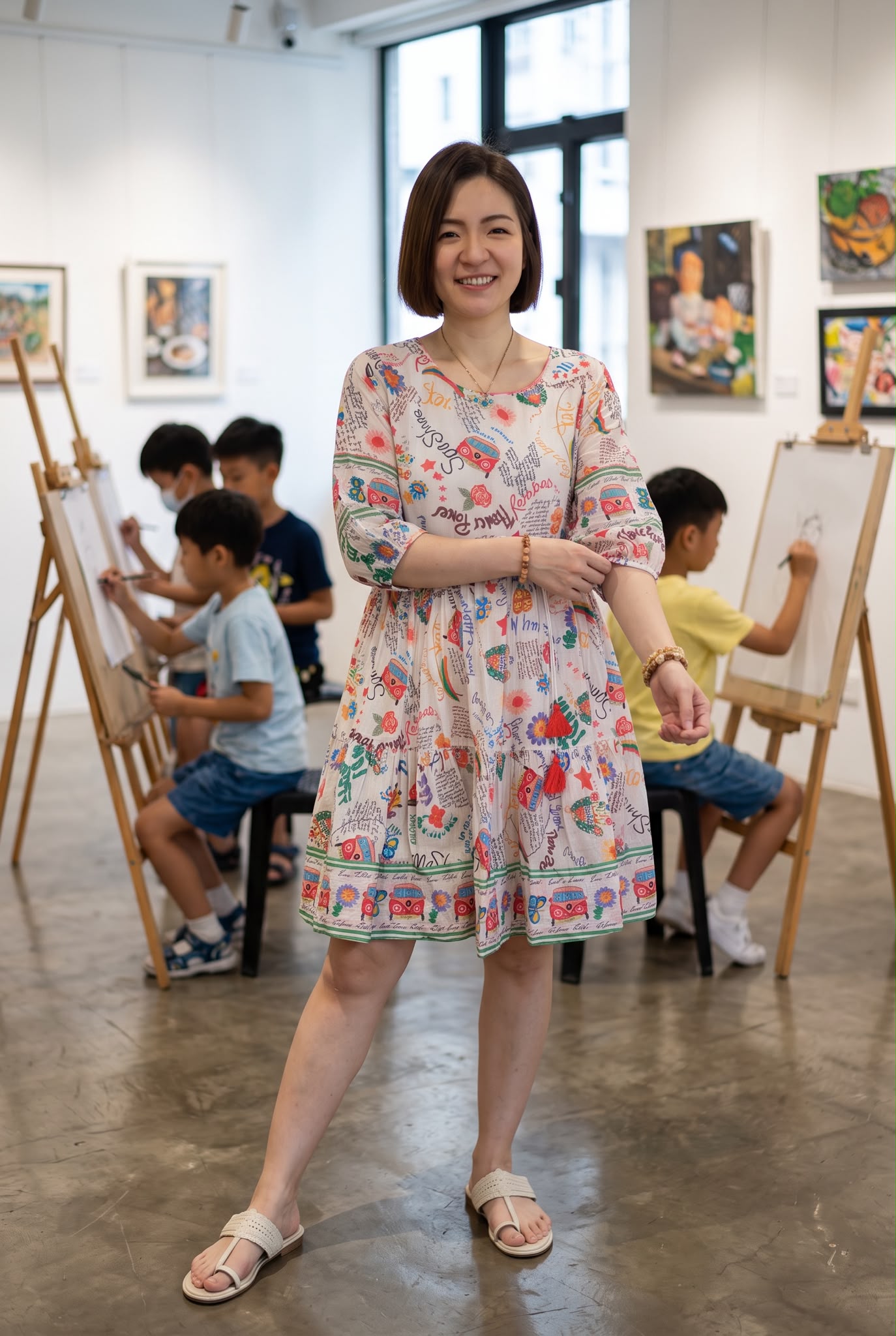 2714 White with Colourful Painting Tuk Tuk Short OP 34"