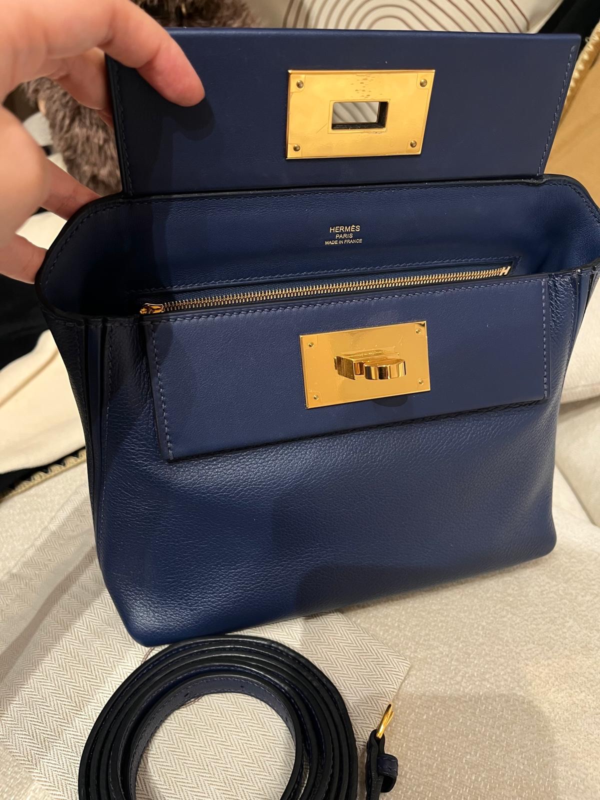 Hermes Mini 2424 Blue Nuit Stamp Z 100%Authentic, 98%New ✅Dust bag✅Box