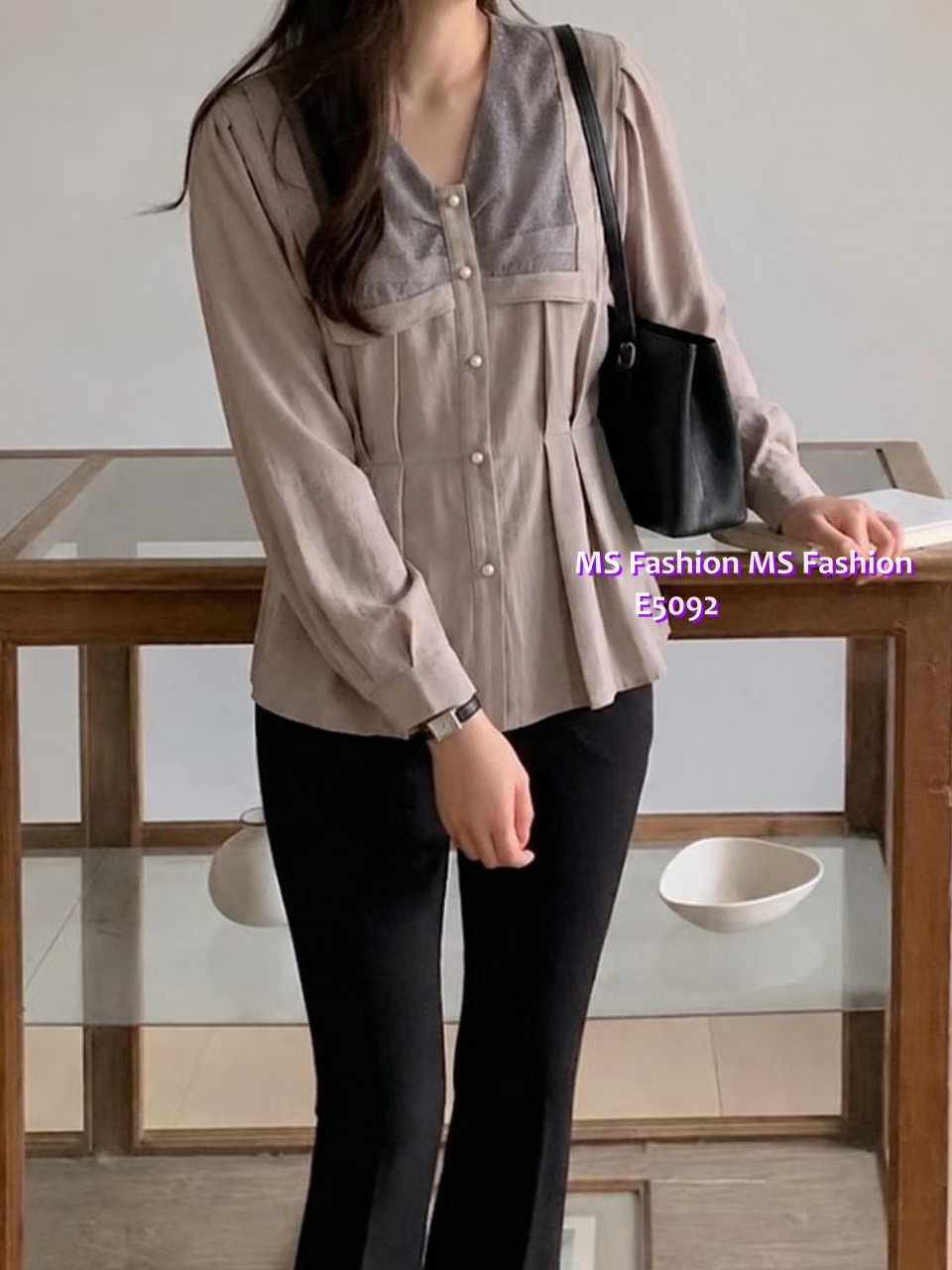 E5092 V領皺摺top
