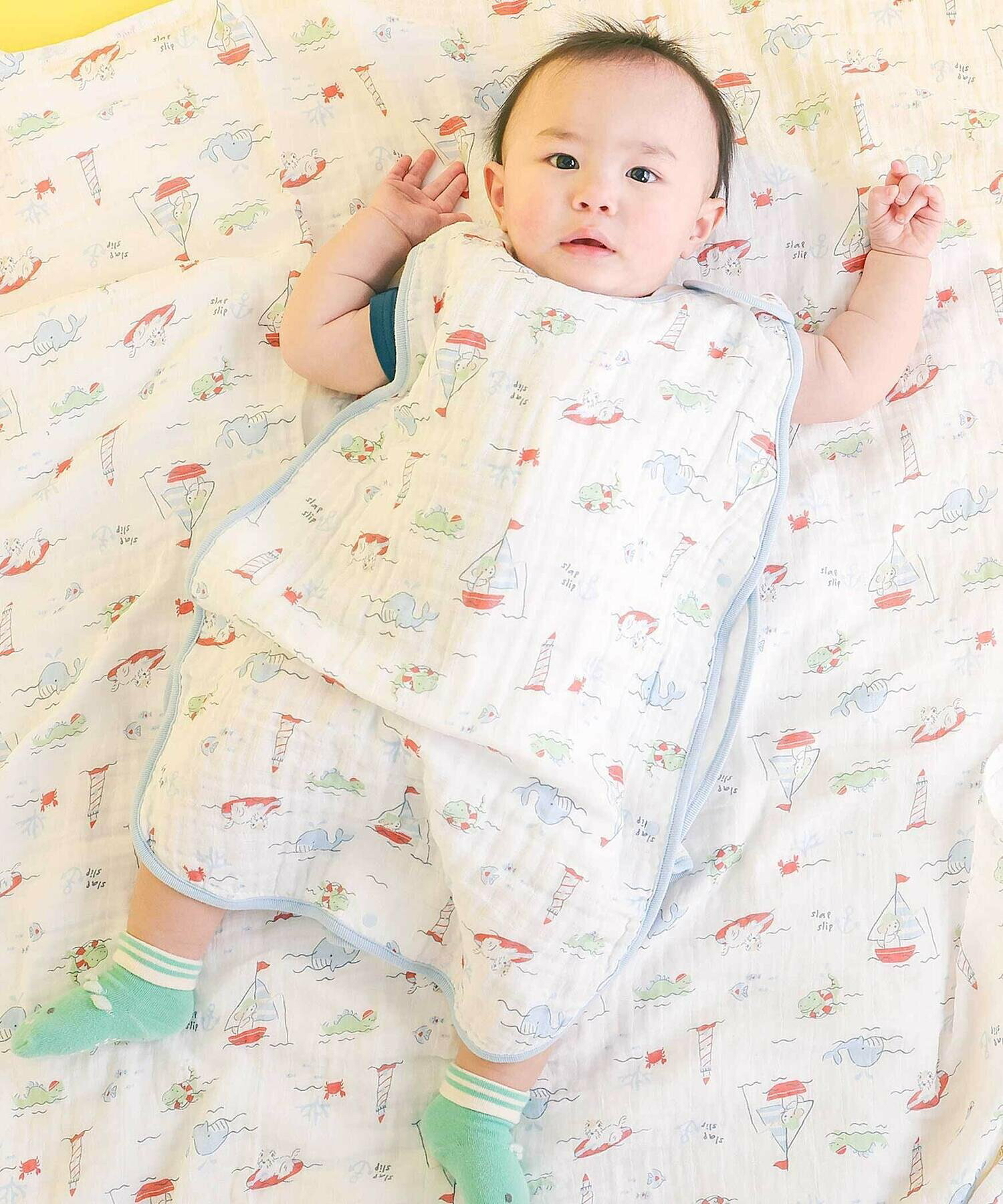 🇯🇵預訂 日本直送🇯🇵Slap Slip Baby三色動物草莓海洋圖案滿印純棉紗防踢睡袋
