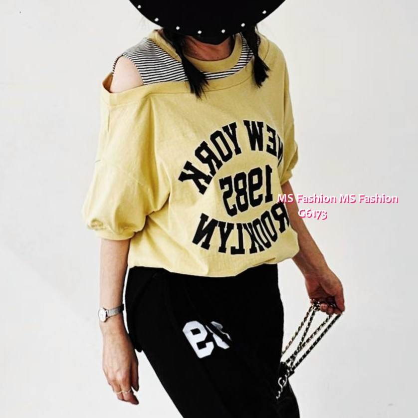 G6173 韓國🇰🇷露單肩字母top