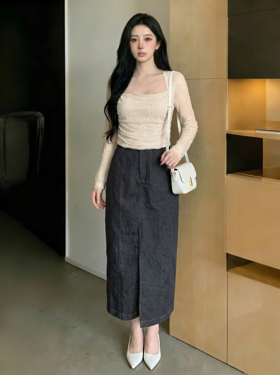Luxe Lace Mesh Blouse Top M211