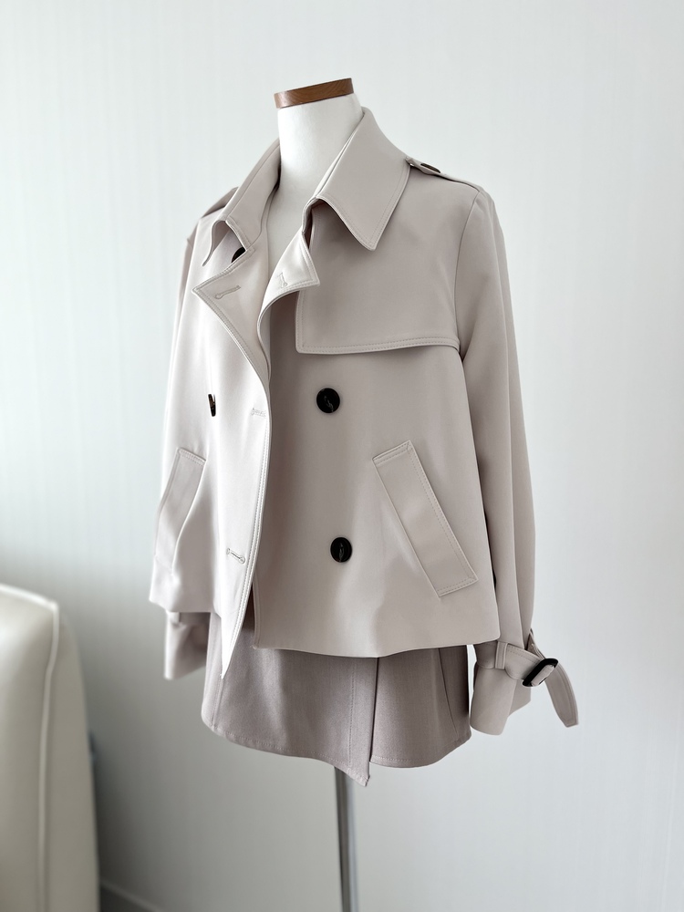 Trench-Style Short Coat (Cream)