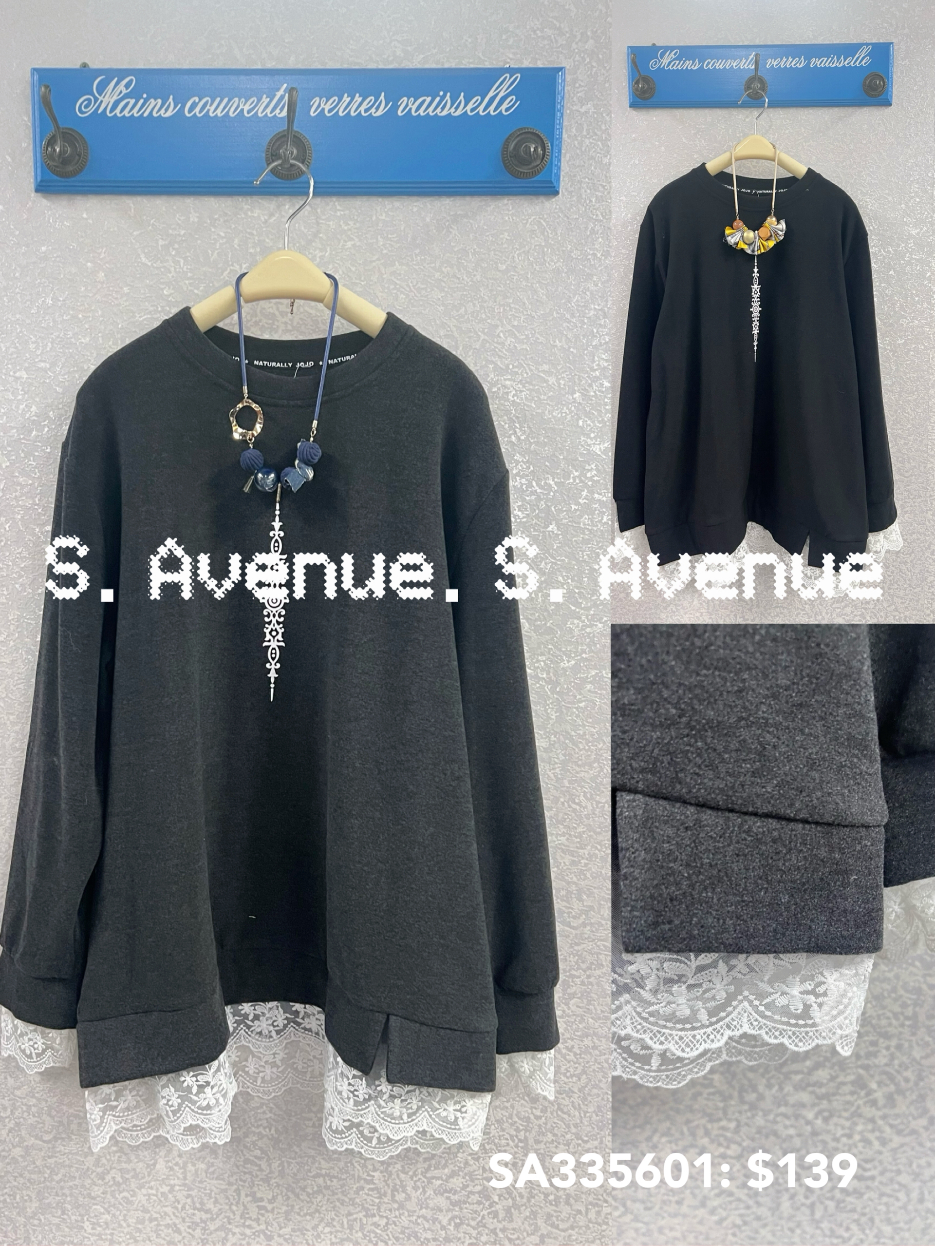 SA335601: 長袖衫腳和袖拼lace長衫