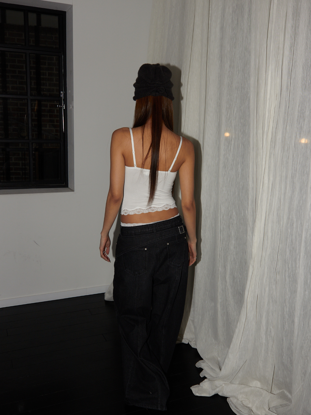 Back Buckle Wide Denim Pants