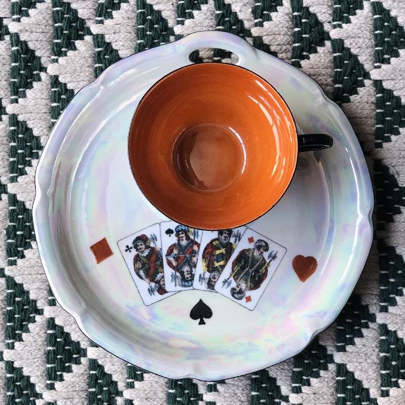 Vintage Made in Germany Pearlized Poker Pattern Tennis Set - 1 Cup + 1 Plate (MT412-1/2)