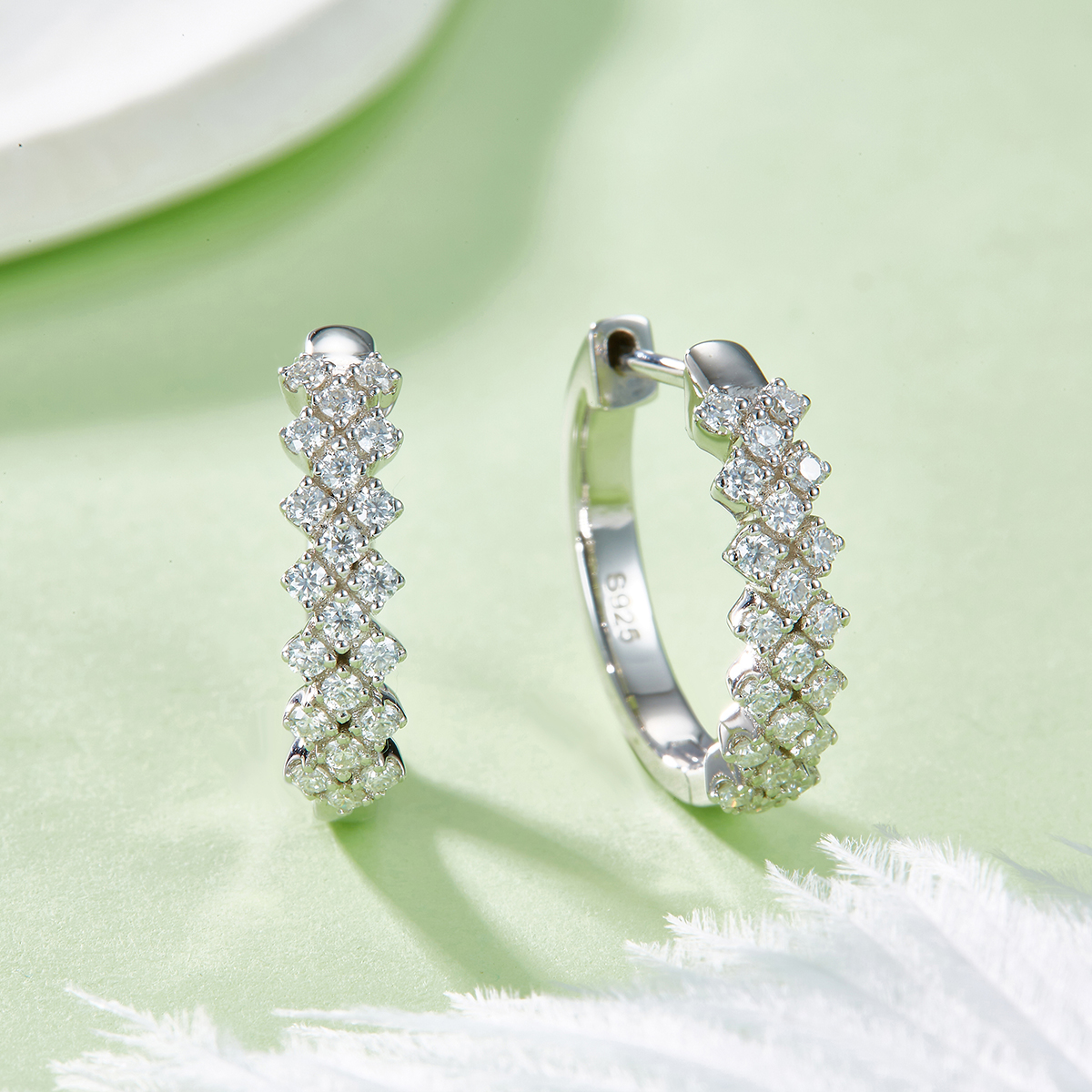 三排對半耳環S925銀莫桑鑽D級0.51CT