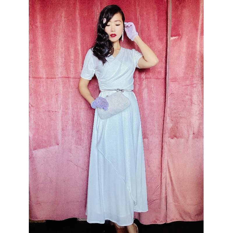 (Last M)1930s Style Floor-Length Grecian Goddess Dress with Silver Belt (FM212)