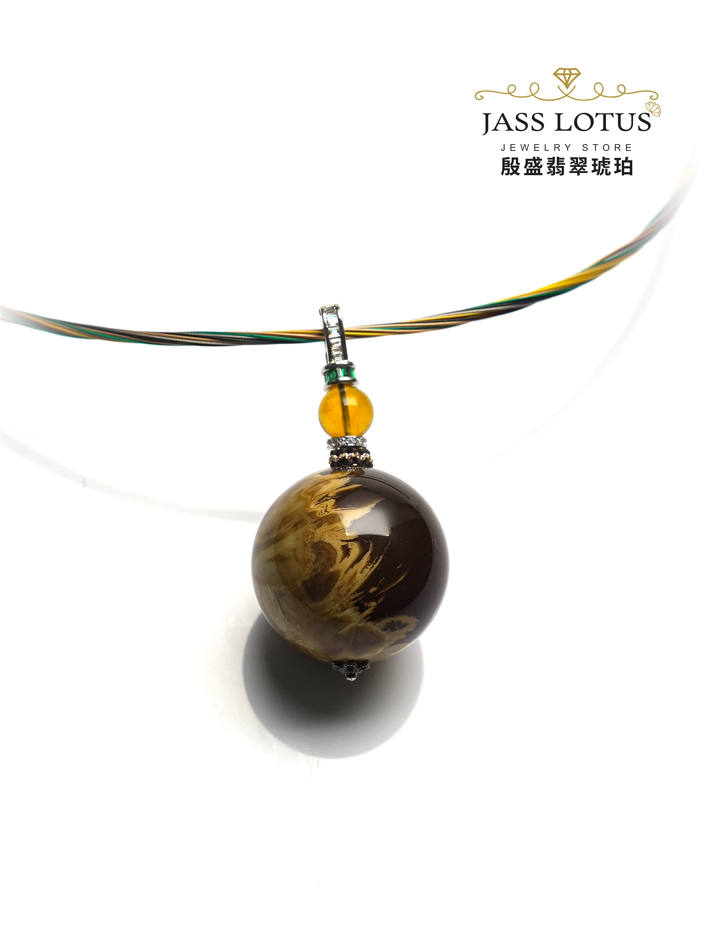 緬甸天然琥珀收藏品白妖花蠟溶洞珀「天眼」吊墜