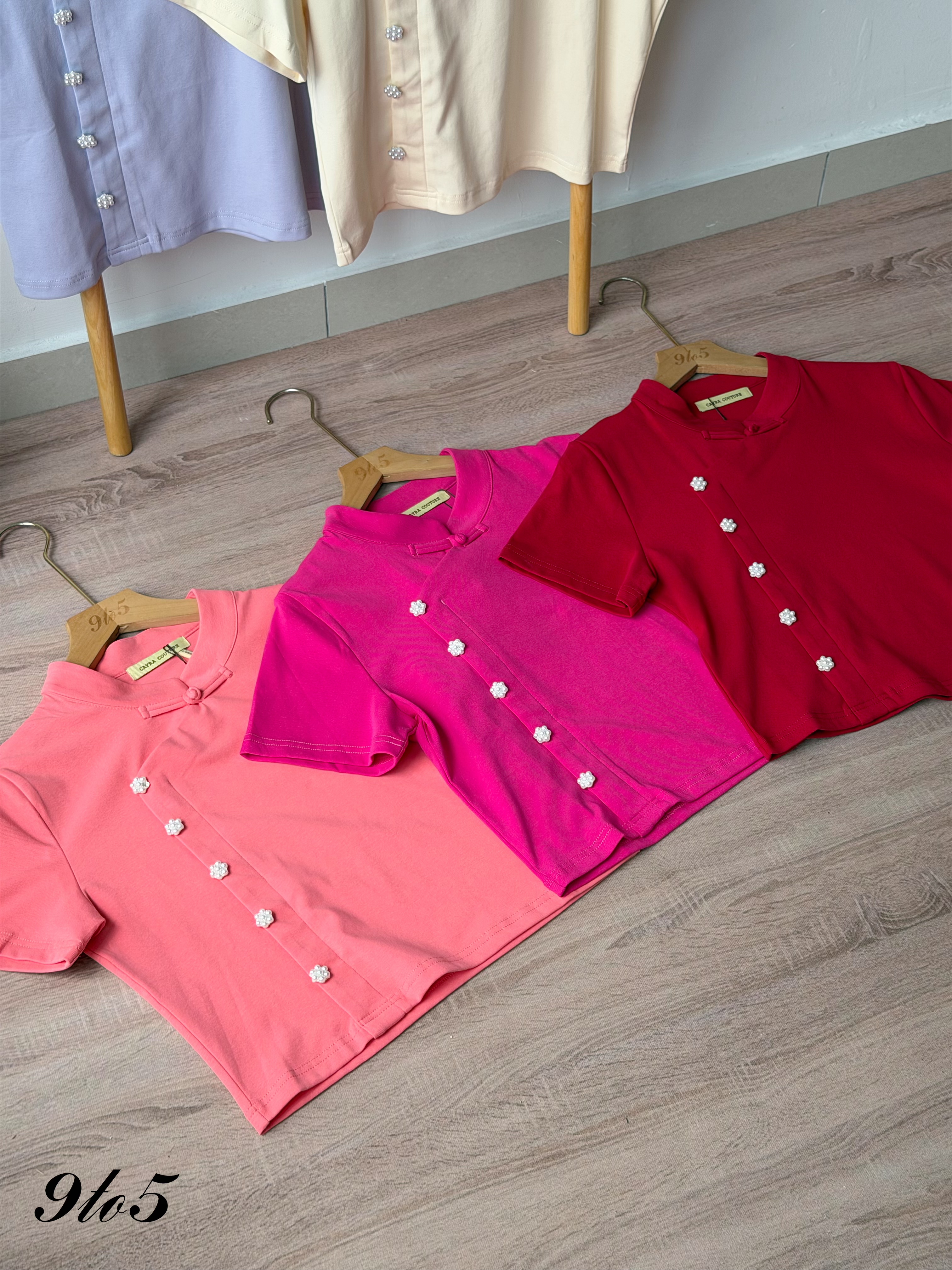 T4552 Floral Pearl Button Cheongsam Top - 5 Colors 