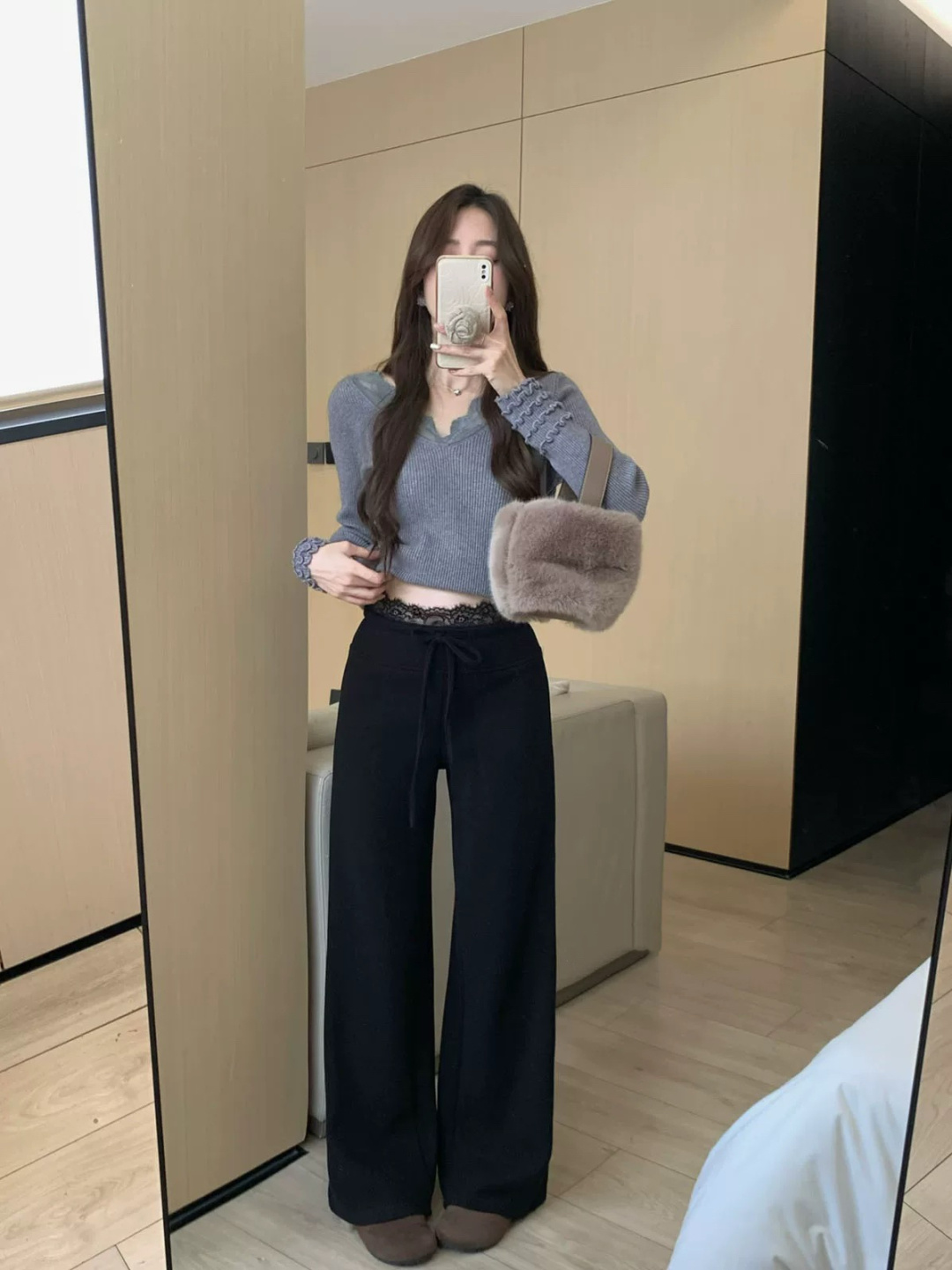 1766 Mist Drape Lace Trim Wide Leg Pants 雾垂蕾丝边阔腿休闲裤 