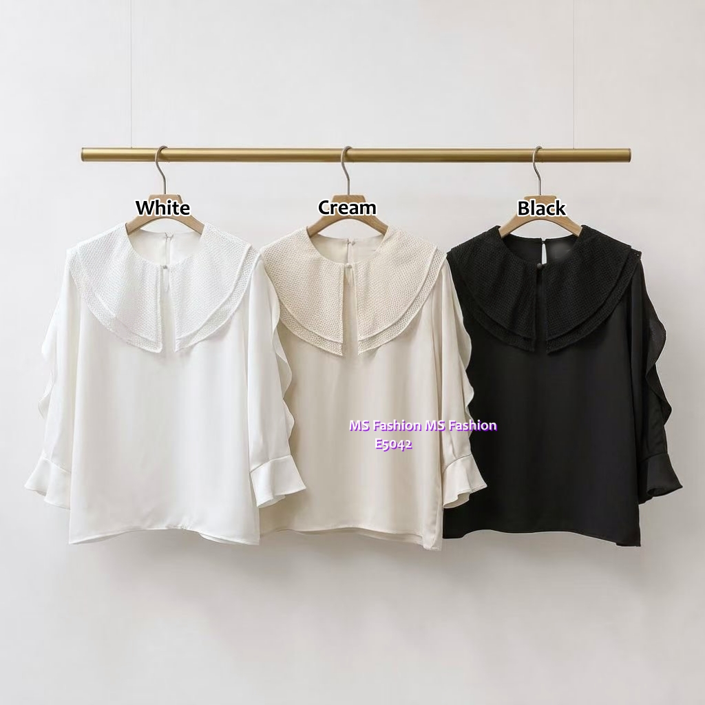 E5042 靚料雙層領ruffle袖top