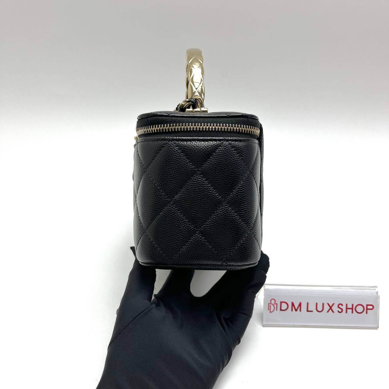 Chanel Black Caviar Vanity Case Top Handle GHW (Microchip)