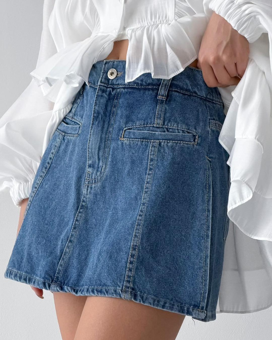 A cut 側開叉牛仔裙褲